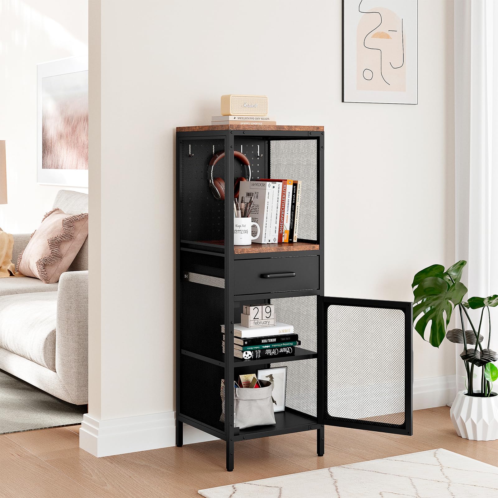 Aufbewahrungsschrank Mehrzweckschrank Küchenschrank Buffetschrank Beistellschrank Kommode mit Schublade Toilettenschrank Bücherschrank Badschrank schmales Badregal verstellbare Ablage 40x40x120cm