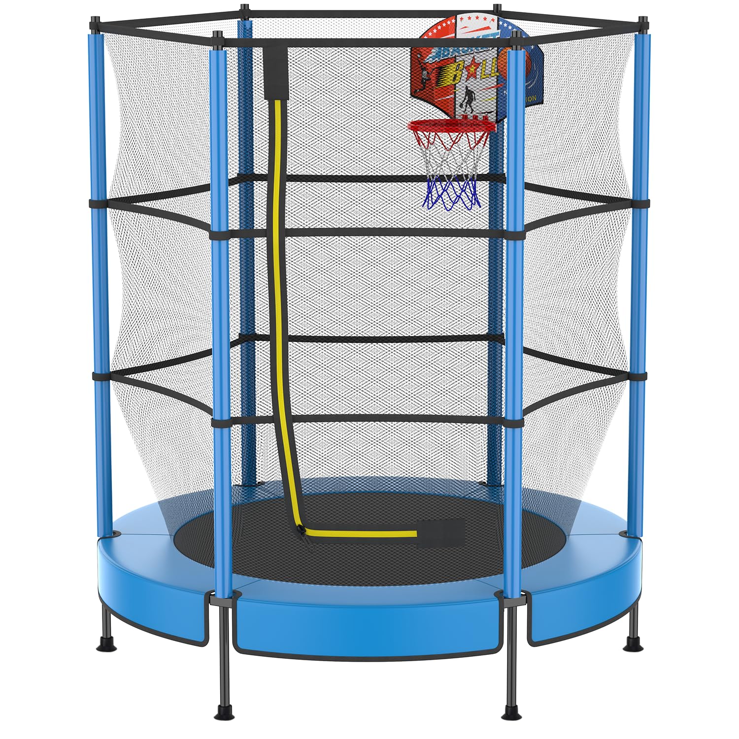 PILIN Trampolín para Niños, Trampolín De Jardín Juego De Tableros De Baloncesto Ø145cm, Juego Completo con Colchoneta De Salto, Red De Seguridad, Muelles Galvanizados y Cubre Bordes