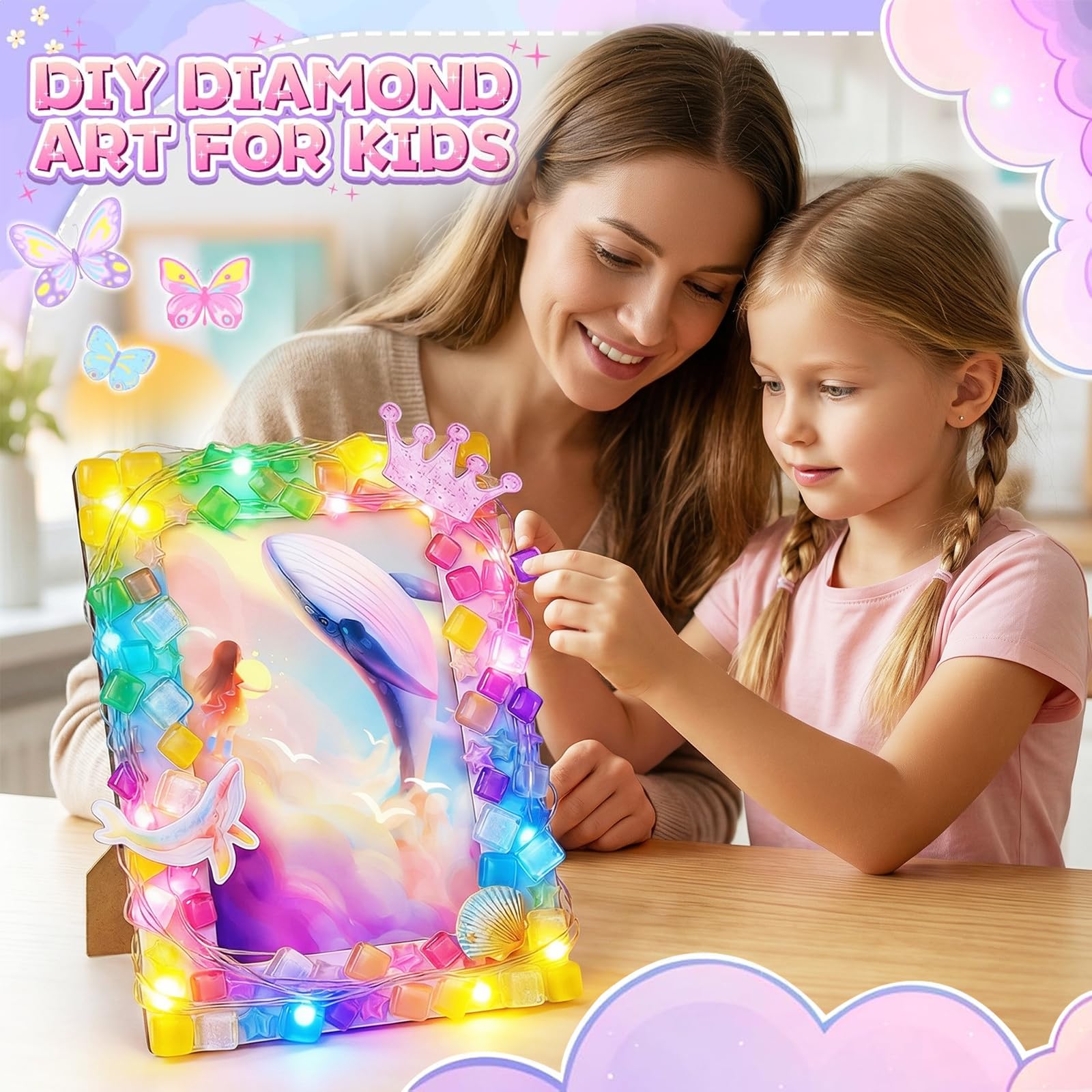 YUPDFGB Mosaic Magic Lights Photo Frame, Craft Kit, Colourful Mosaic Tiles, Light Up - Image 3
