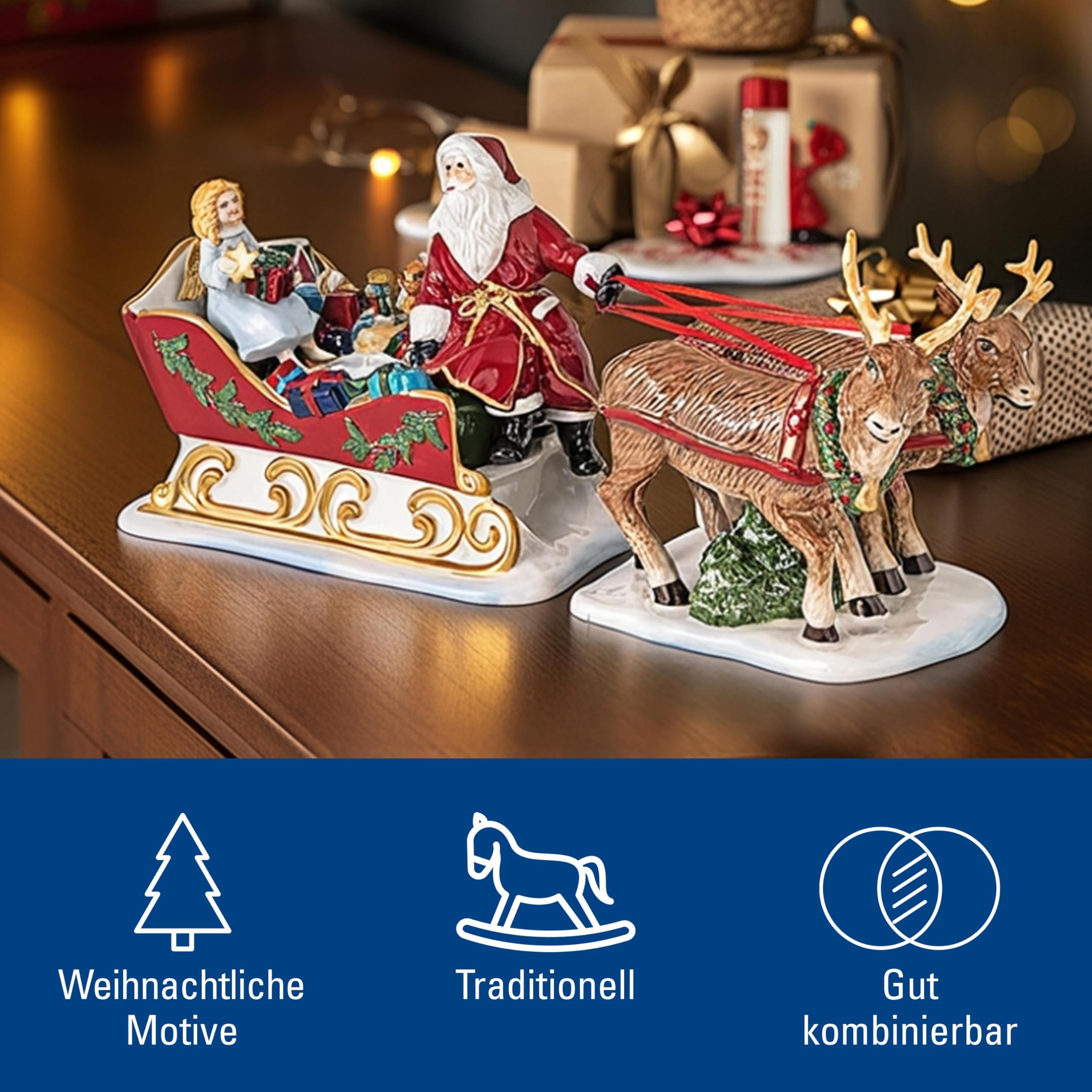 Villeroy & Boch - Christmas Toy's Schlitten Nostalgie Bunt, Weihnachtsdekoration, Kerzenhalter, Teelichthalter, Windlichter Tischdeko, Deko Modern, Dekoartikel Xmas, Weihnachten, Hartporzellan