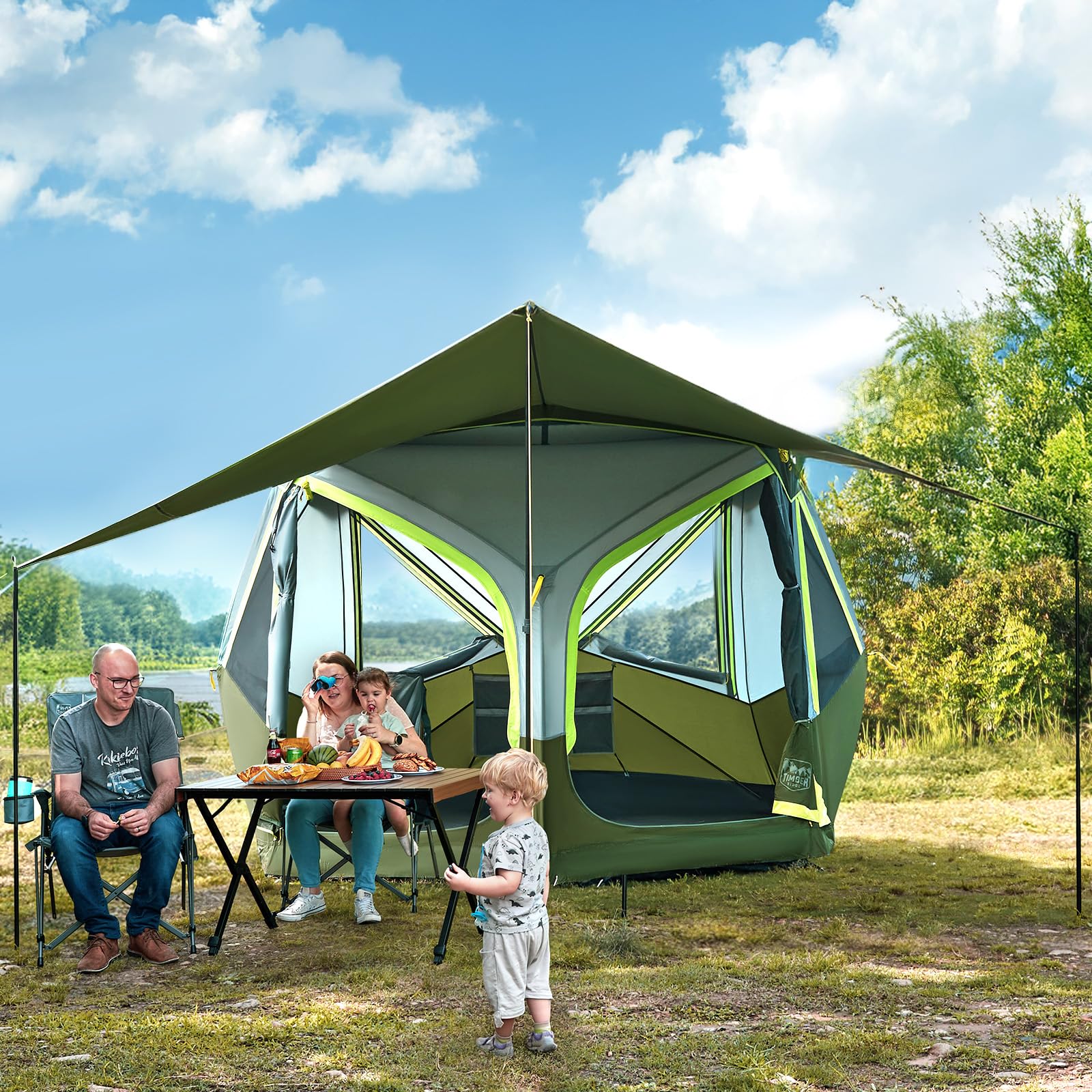 TIMBER RIDGE 4/6/8 Person Instant Pop Up Cabin Tent, Easy 60 Second Setup, Weather Resistant Camping Family Hub Tent with Rain Fly and Carry Bag for Outdoor CampingGlobal Recycled StandardGlobal Recycled StandardGlobal Recycled Standard