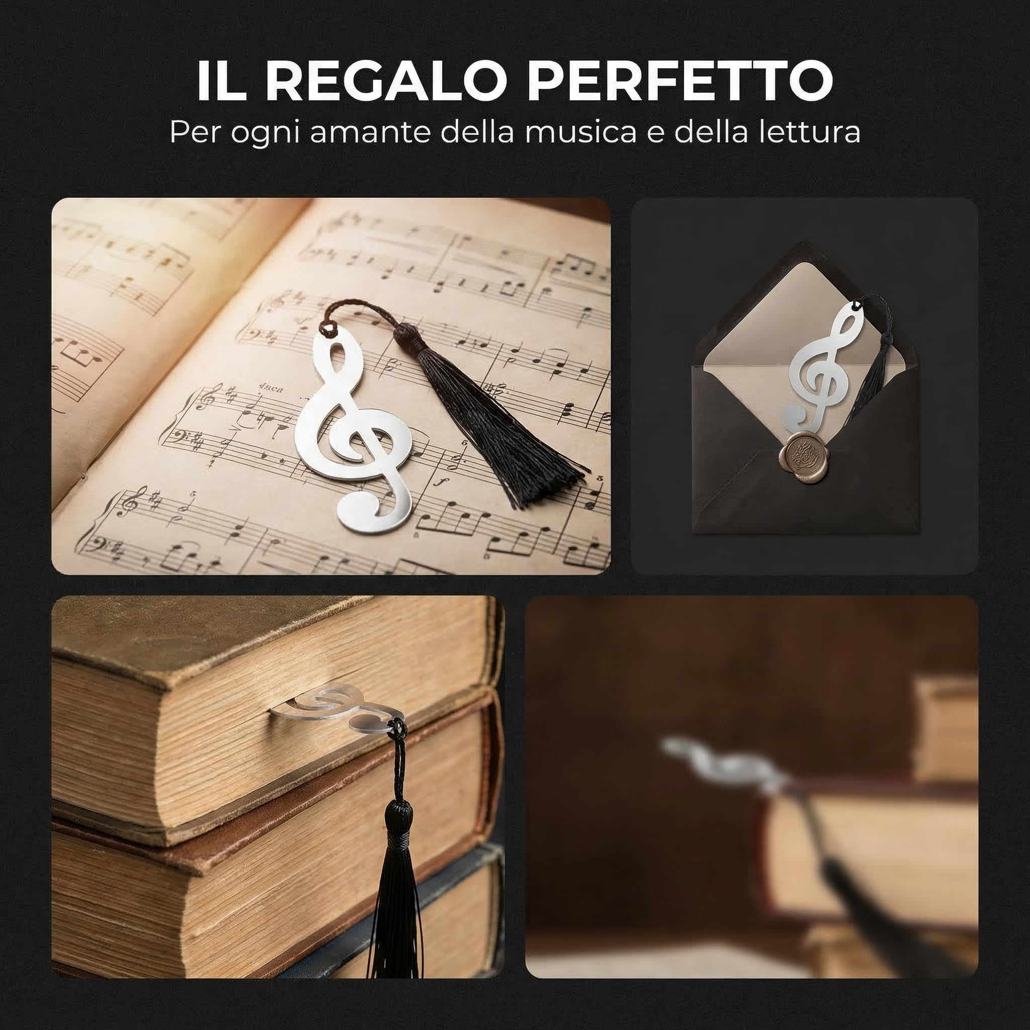 Amosfun Segnalibri Musicali in Acciaio Inox Con Nappa Nera Set Di 10 Segnalibri Di Laurea in Metallo Argento Per Lettori Studenti E Appassionati Di Musica
