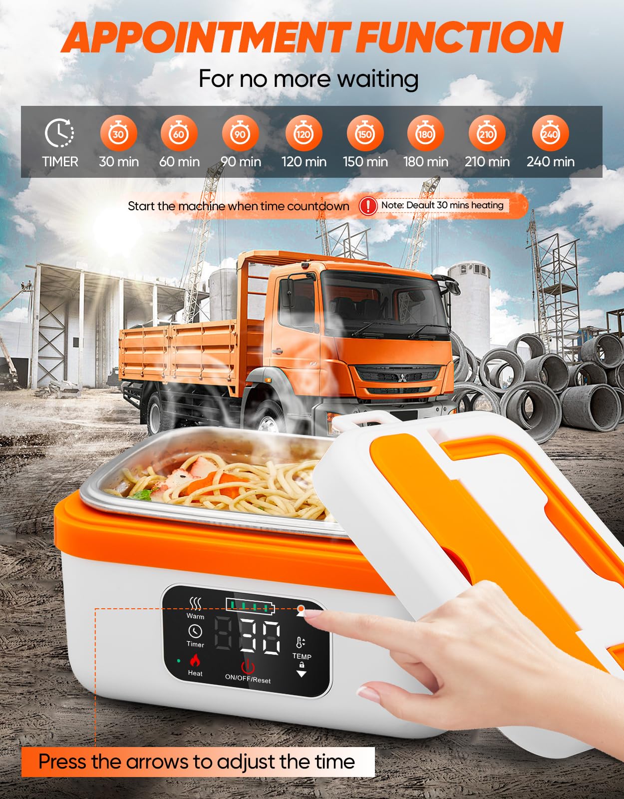 Fiambrera eléctrica inalámbrica, calentador de alimentos autocalentable, fiambreras a batería con recipiente de 1 litro, lonchera térmica recargable para hombres, mujeres, automóvil, camión 5