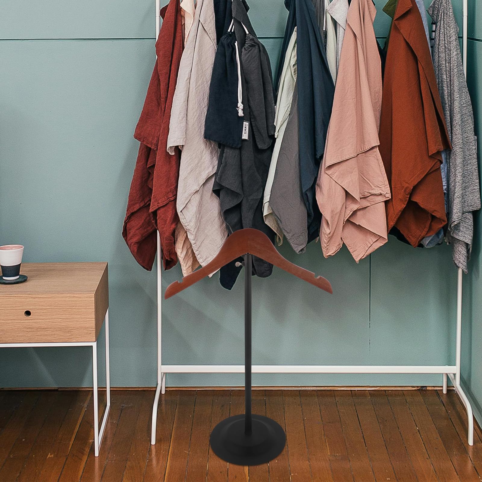 MAGICLULU Stand Appendiabiti per Magliette in Acciaio Inossidabile e Legno Altezza Regolabile, Design Salvaspazio e Struttura Robusta per Uso Domestico ed Esposizioni