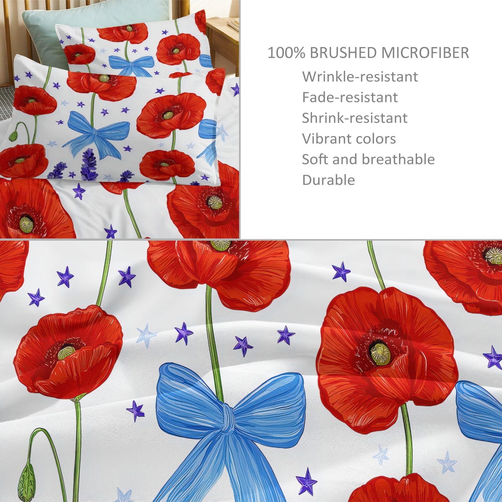 Poszwa na kołdrę z nadrukiem 180 x 220 cm rośliny czerwony kwiat kokardka, minimalistyczny dwustronny zestaw pościeli dla nastolatków i dorosłych - miękki oddychający zestaw pościeli z zamkiem