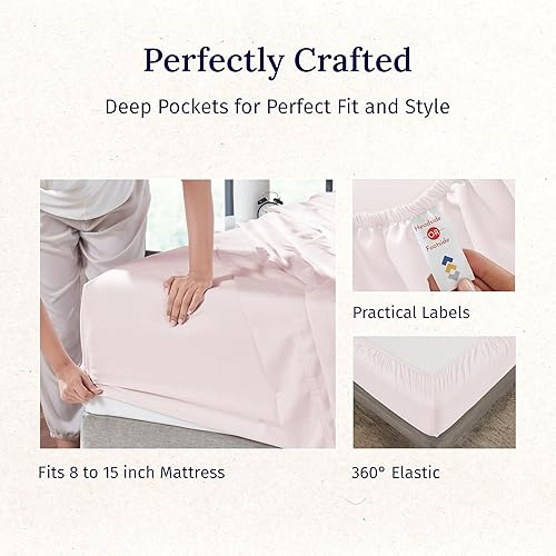 Vista 152 de California Design Den Juego de sábanas de 100% tejido de satén de algodón de 600 hilos, esquinas profundas, suaves, lavanda, tamaño King California