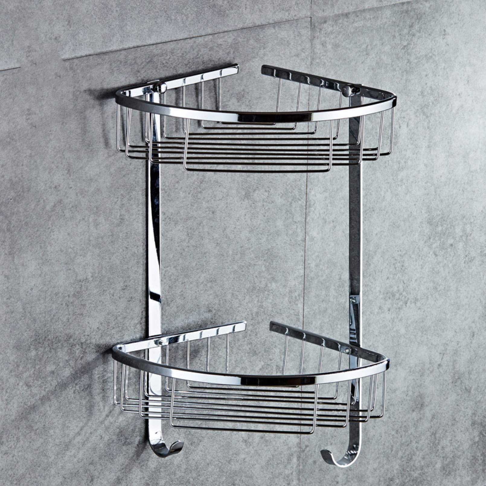 Bathroom Rack Wall-Mounted Bathroom Hardware Pendant Double-Layer Stainless Steel Shelf Bathroom Accessories Mesh Basket Corner Rack Metal