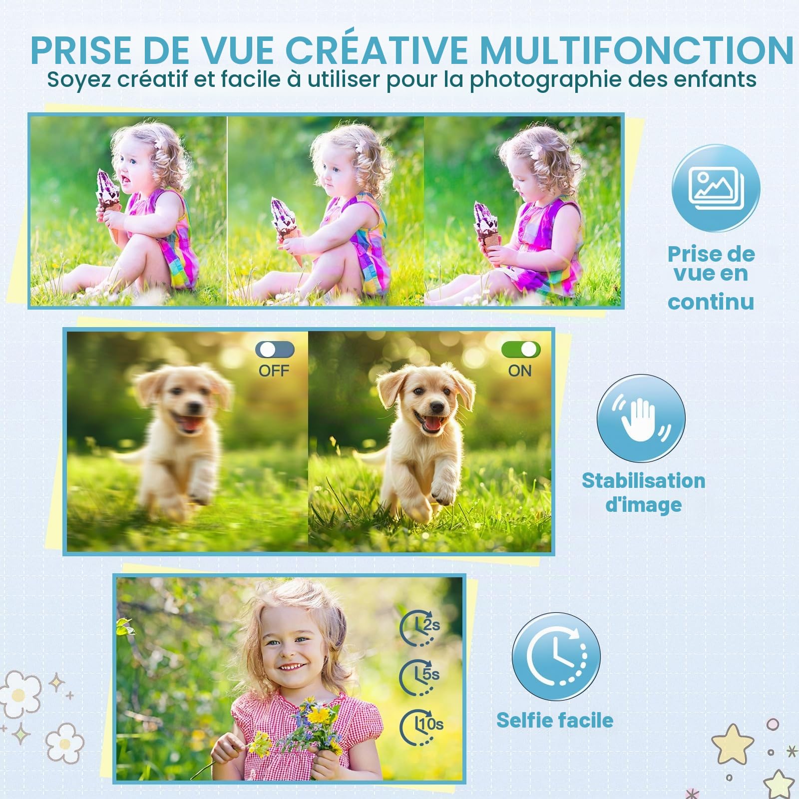 Appareil Photo Numérique 1080P 44MP Caméra Numérique avec 2.4" LCD Écran LED Lumière et 16X Zoom Numérique Rechargeable Appareil Photo Numérique Compacte pour Enfant Jeune Débutant