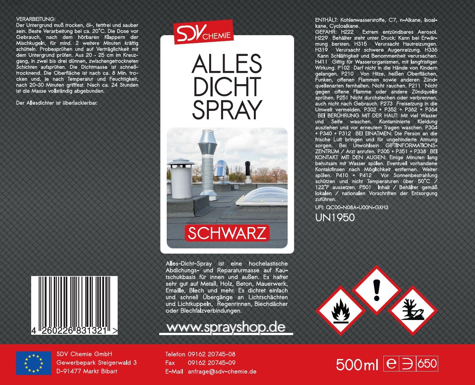 SDV Chemie Allesdichtspray schwarz 12x 500ml Abdichtspray