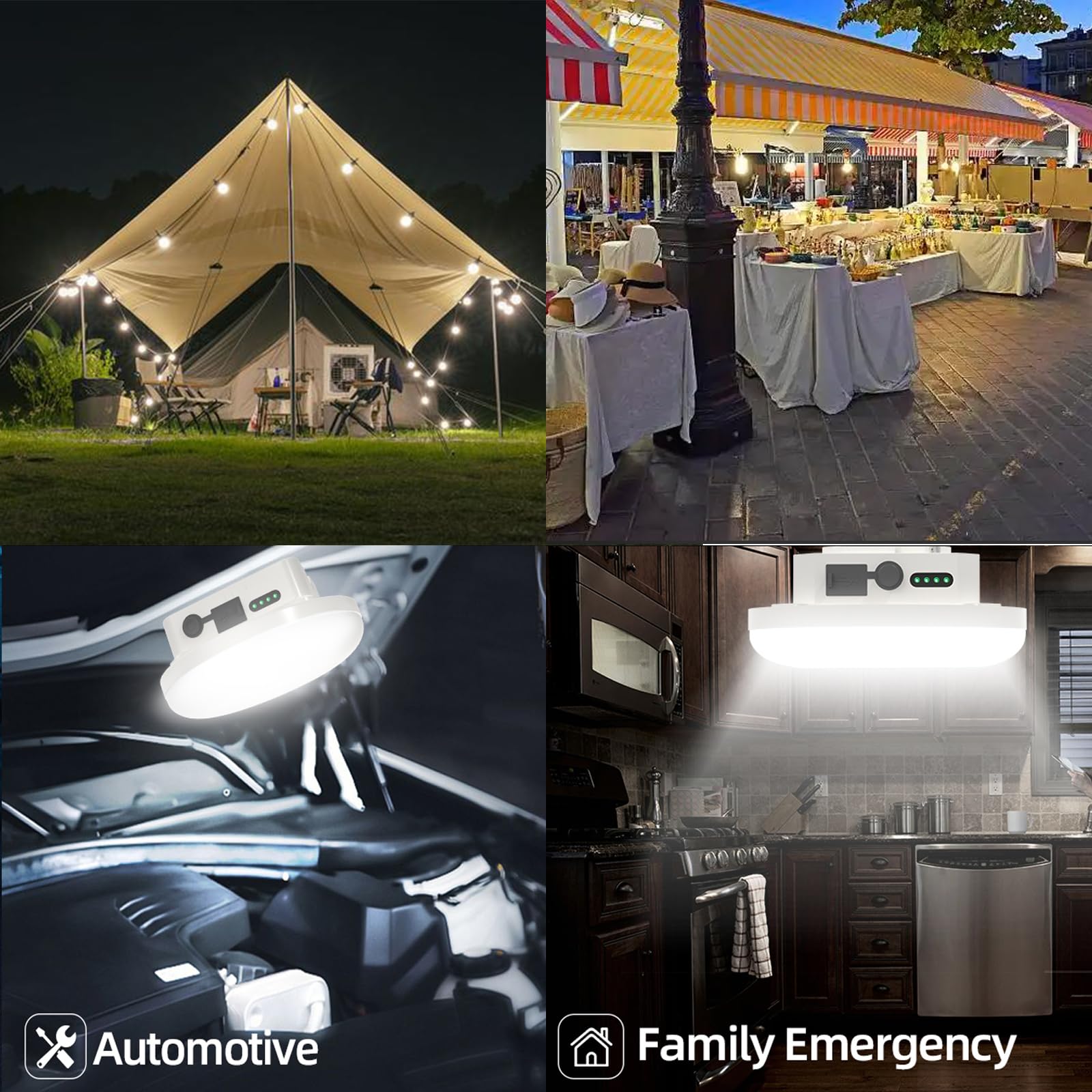 Lampes de tente de camping à suspendre, lampe de camping LED portable rechargeable avec crochet, lanterne de glamping d'extérieur étanche avec batterie pour la randonnée, les ouragans d'urgence