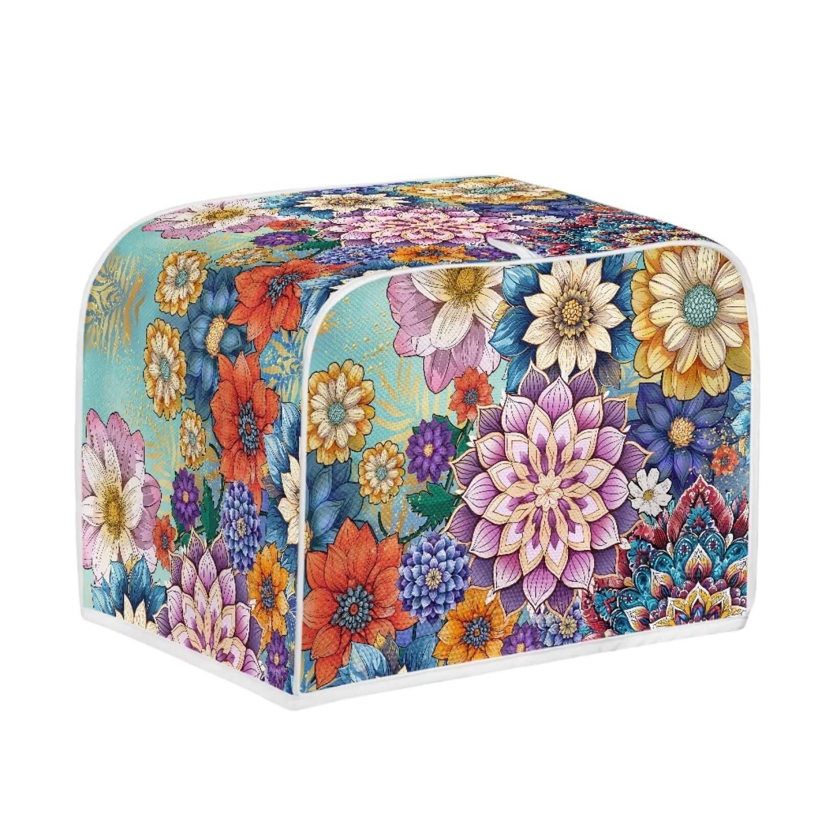 4 Slice Toaster Cover with Handle, Universal Fits, Boho Flower Purple Blue