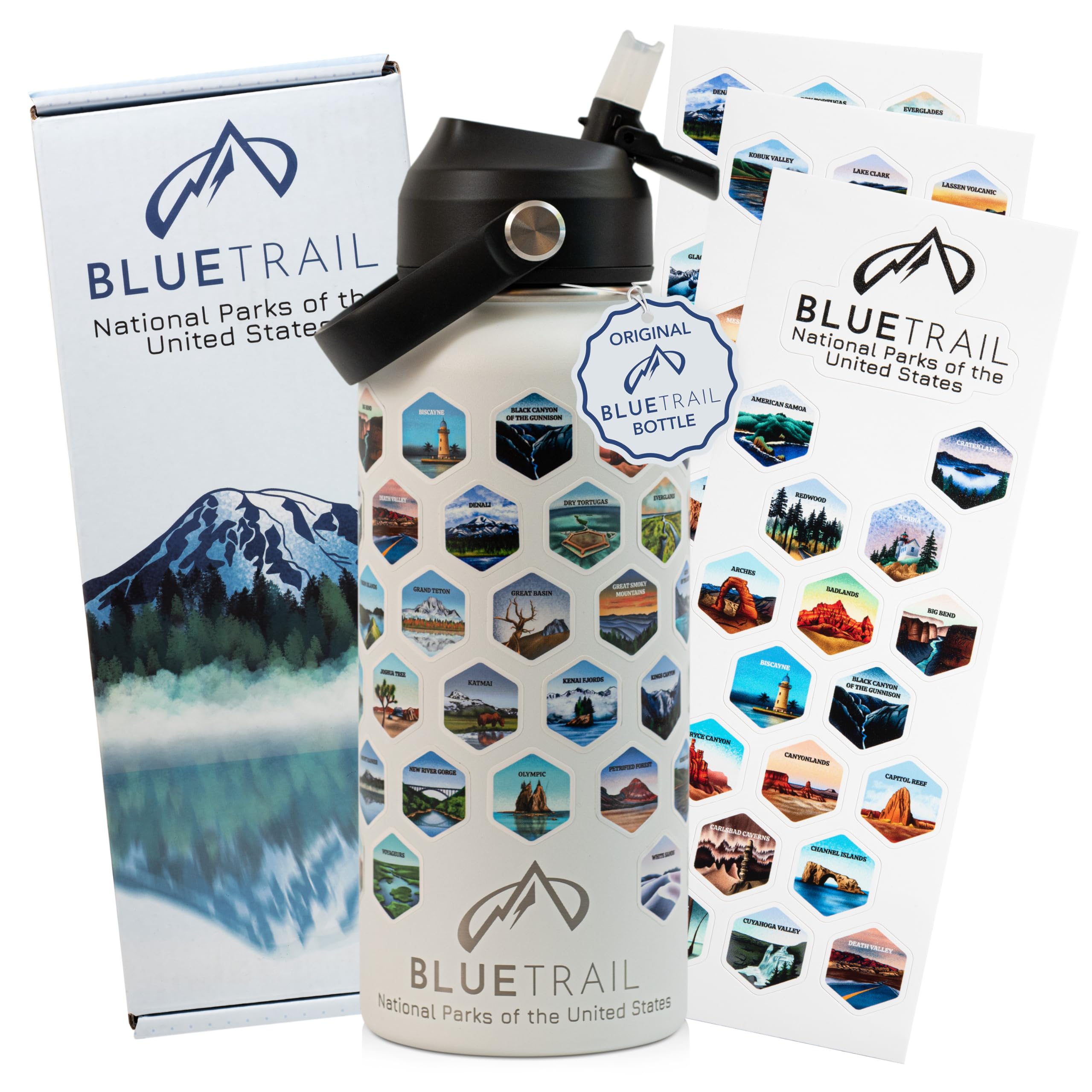 BlueTrail National Parks Water Bottle with Stickers