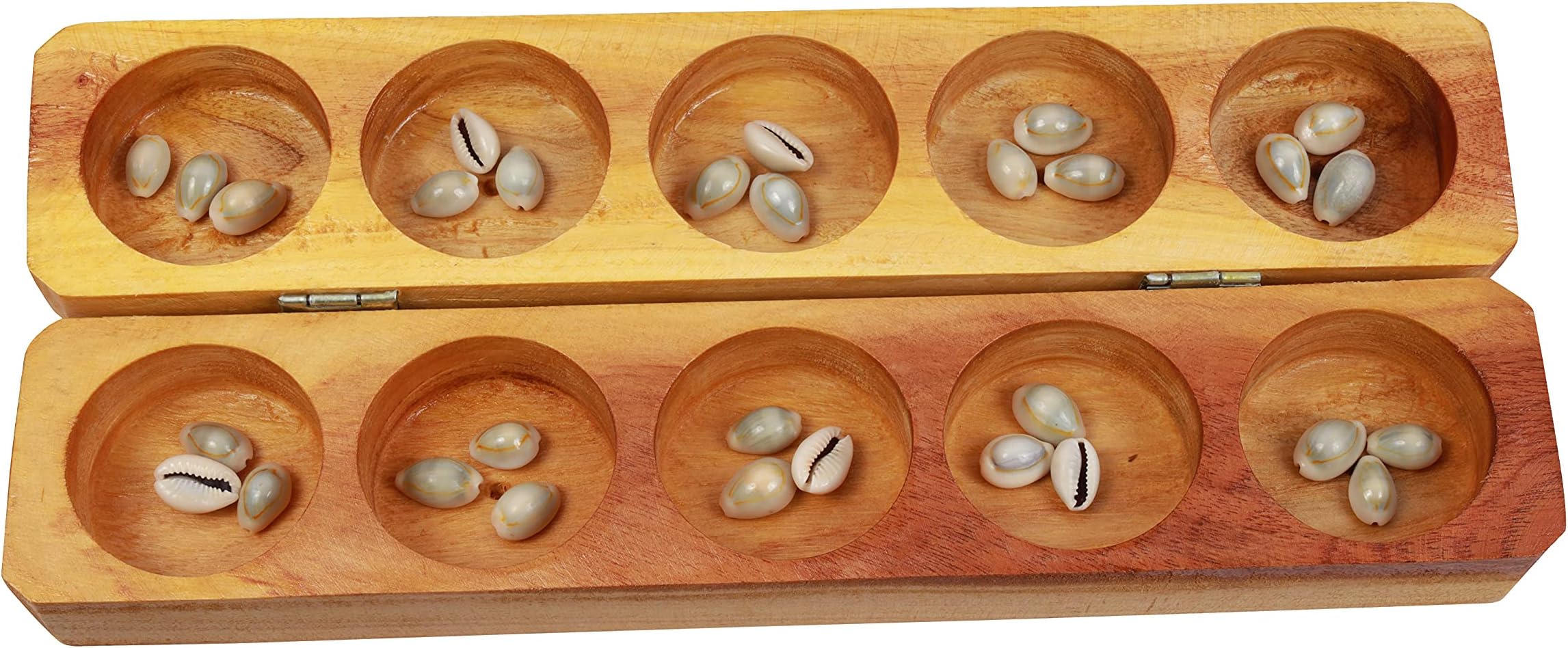 Vamana Guntalu/Pallanghuzi/Mancala Wooden Board Game/with 50 Cowrie Shells - 10 Pit (Model 3)