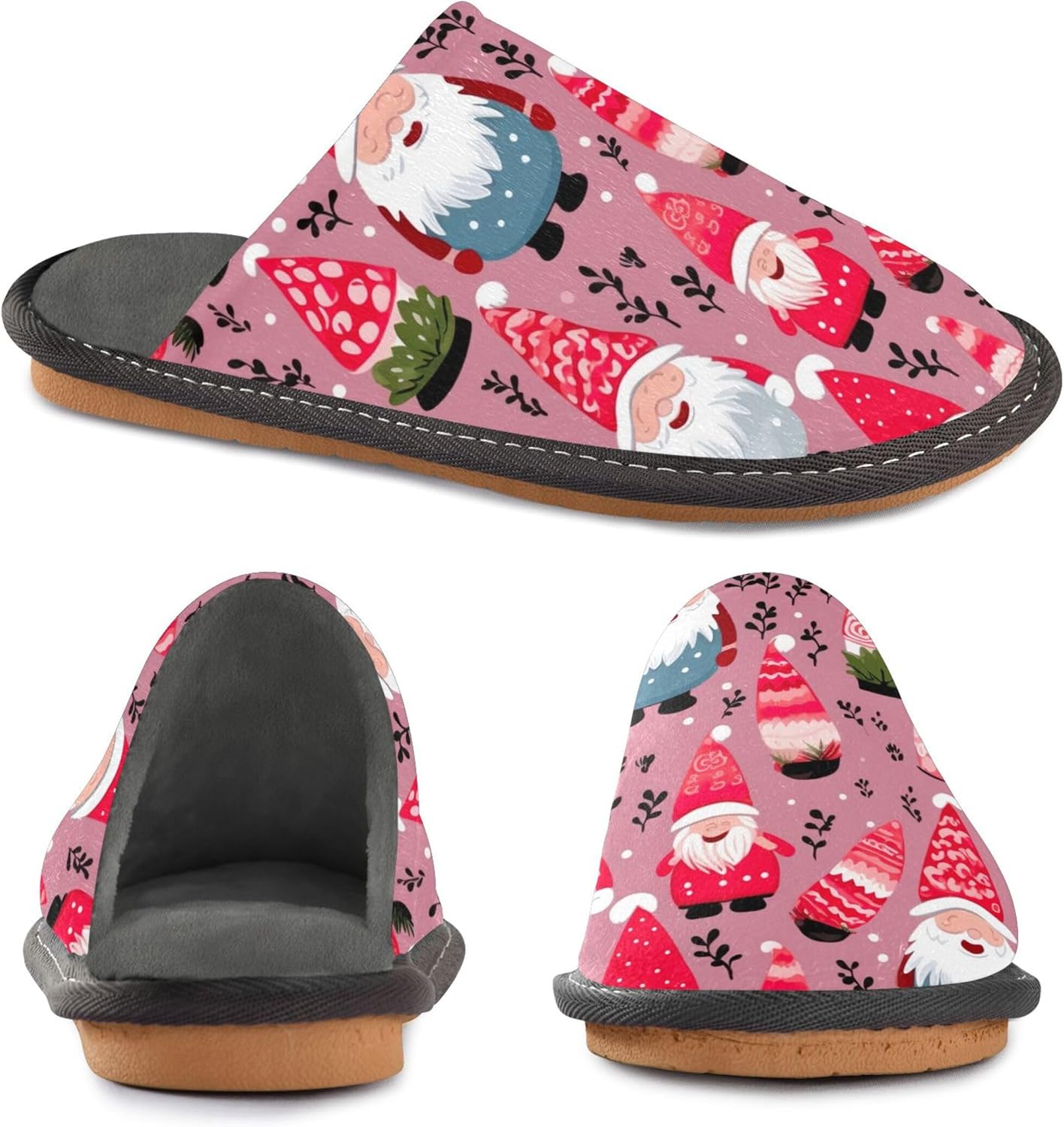 Christmas Xmas Gnomes House Slippers – Cozy Fuzzy Slippers for Guests, Washable & Disposable, Perfect for Shoeless Home, Spa & Hotel Use A110654