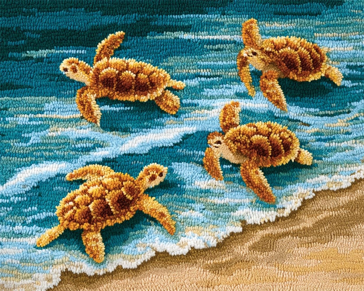 FWRTYCB 3D Latch Hook Rug Kit Sea Turtles on the Beach