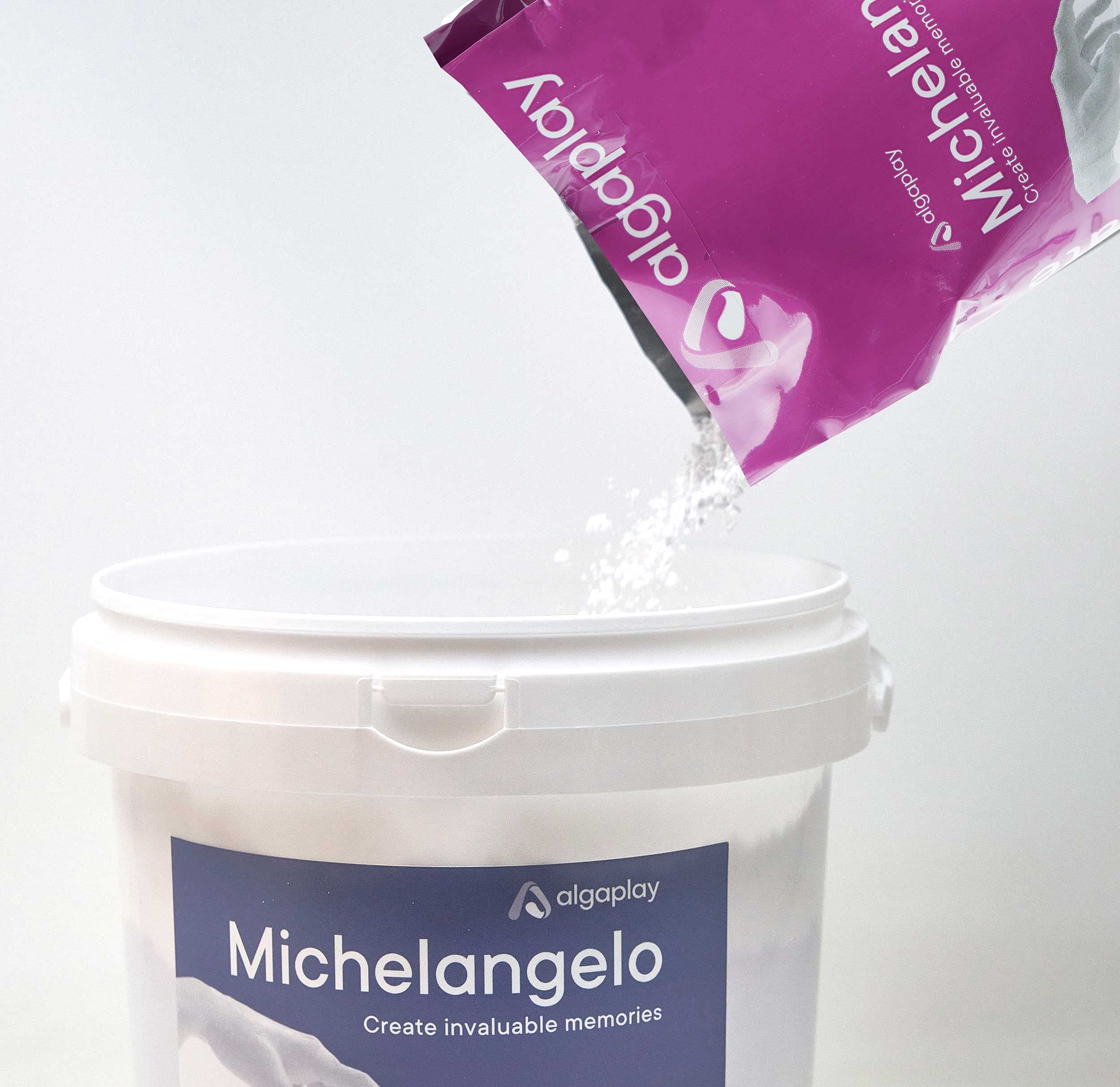 Michelangelo Moulding Alginate 1800 g (4 sobres de 450 g) Alginato cromático para huellas de alta precisión, perfecto para moldear las manos o el cuerpo. Fabricado en Italia.