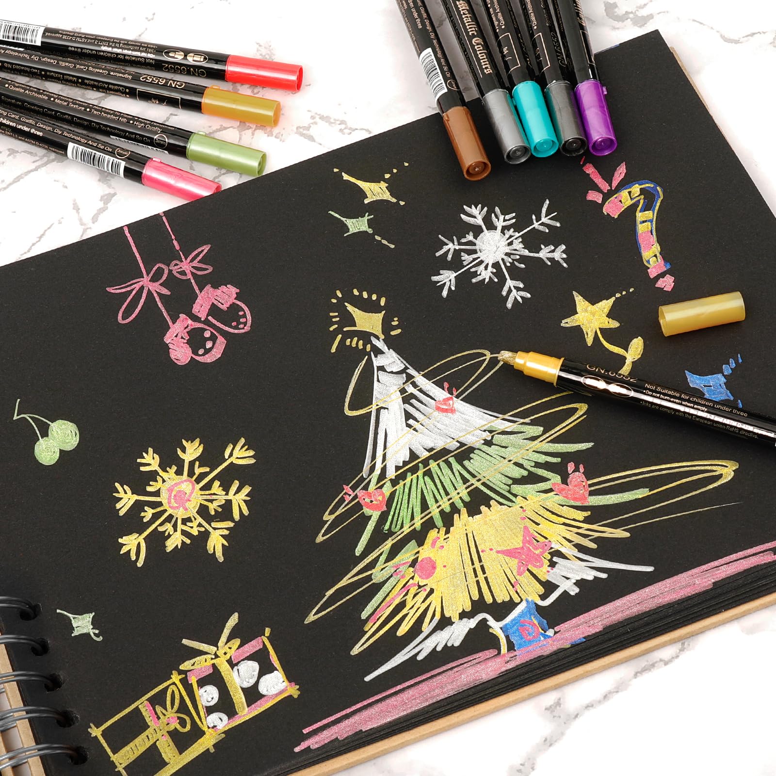 DAPAWIN Metallic Markers for Scrapbooking: 12 Scrapbook Markers, Scrapbook Metallic Pens for Black Paper, Rock, DIY Card Decorative, Wedding, Graduation Scrapbook Supplies, Dual Tips Scrapbooking Pens - Image 5