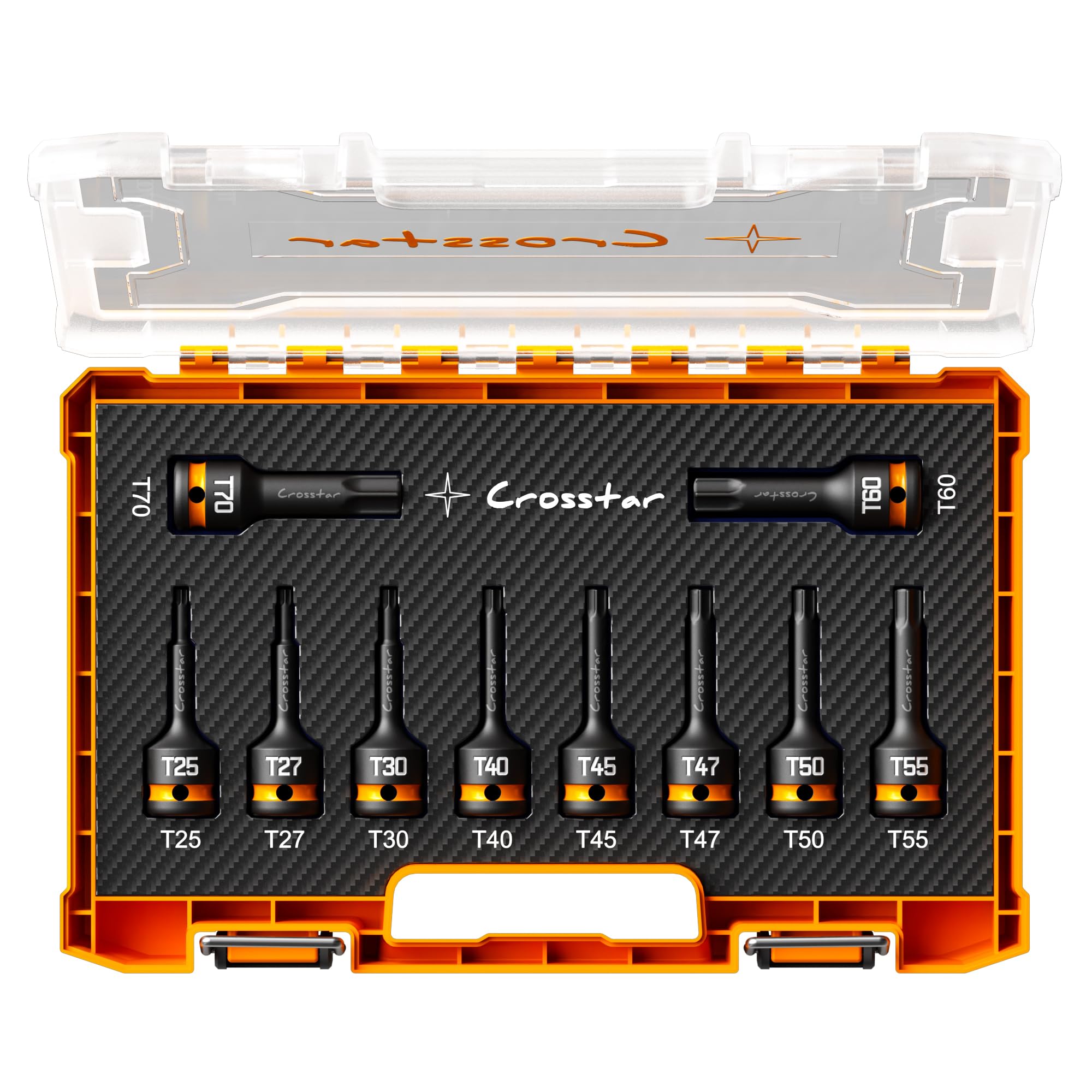 Crosstar 10Pcs Impact Torx Bit Socket Set,Long Star Sockets,1/2" Drive