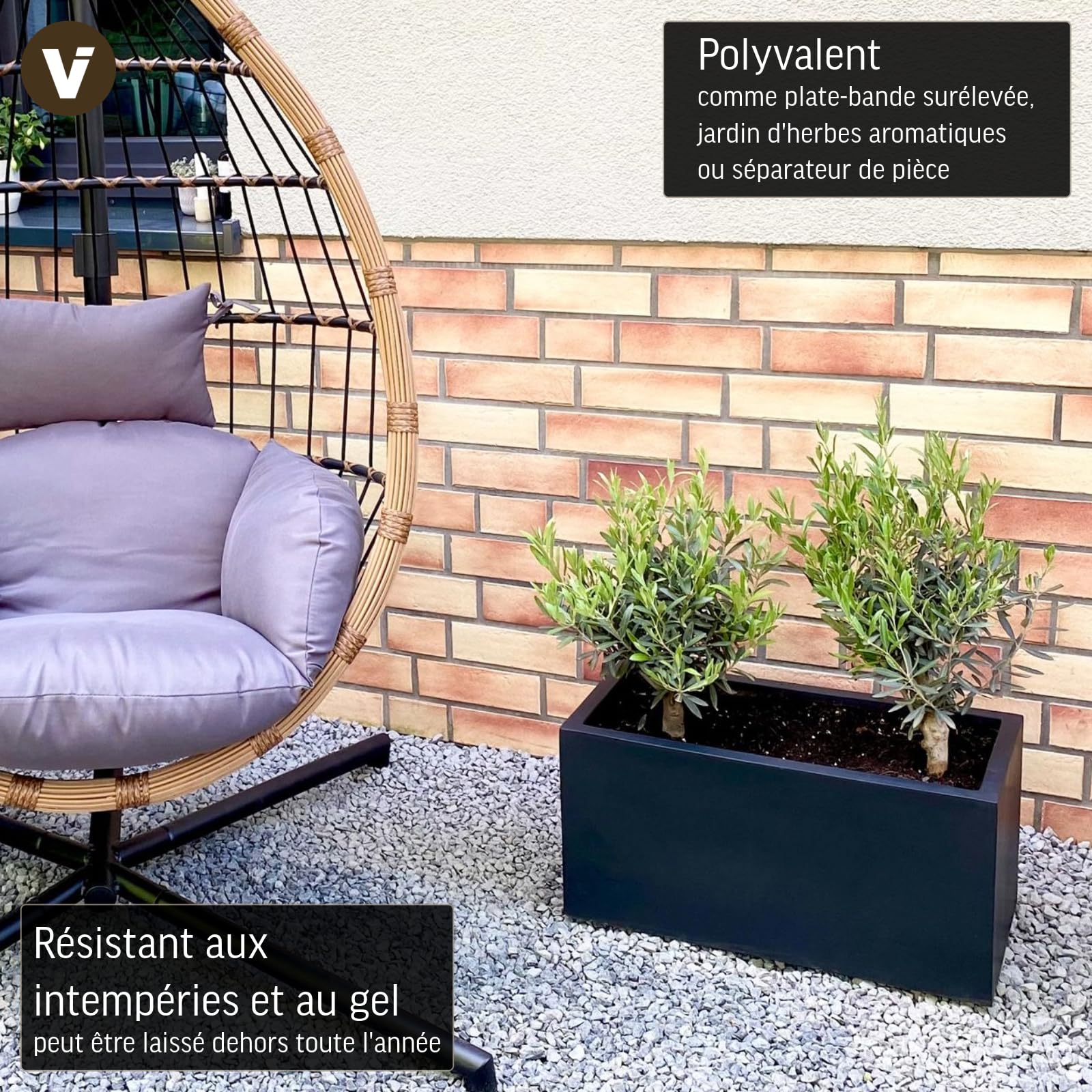 VIVANNO Bac à Plantes en Fibre de Verre Anthracite 30x60x30
