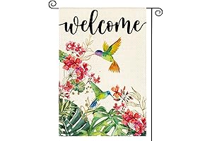 Hummingbird Floral Garden Flag for Outdoor Decor - 12x18 Inch Colorful Double Sided Burlap Flag