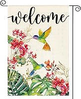AVOINcolorlife Hummingbird Floral Double Sided Garden Flag 12x18 Inch - Spring Summer Burlap Yard Outdoor Decor