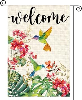 AVOINcolorlife Hummingbird Floral Double Sided Garden Flag 12x18 Inch - Spring Summer Burlap Yard Outdoor Decor