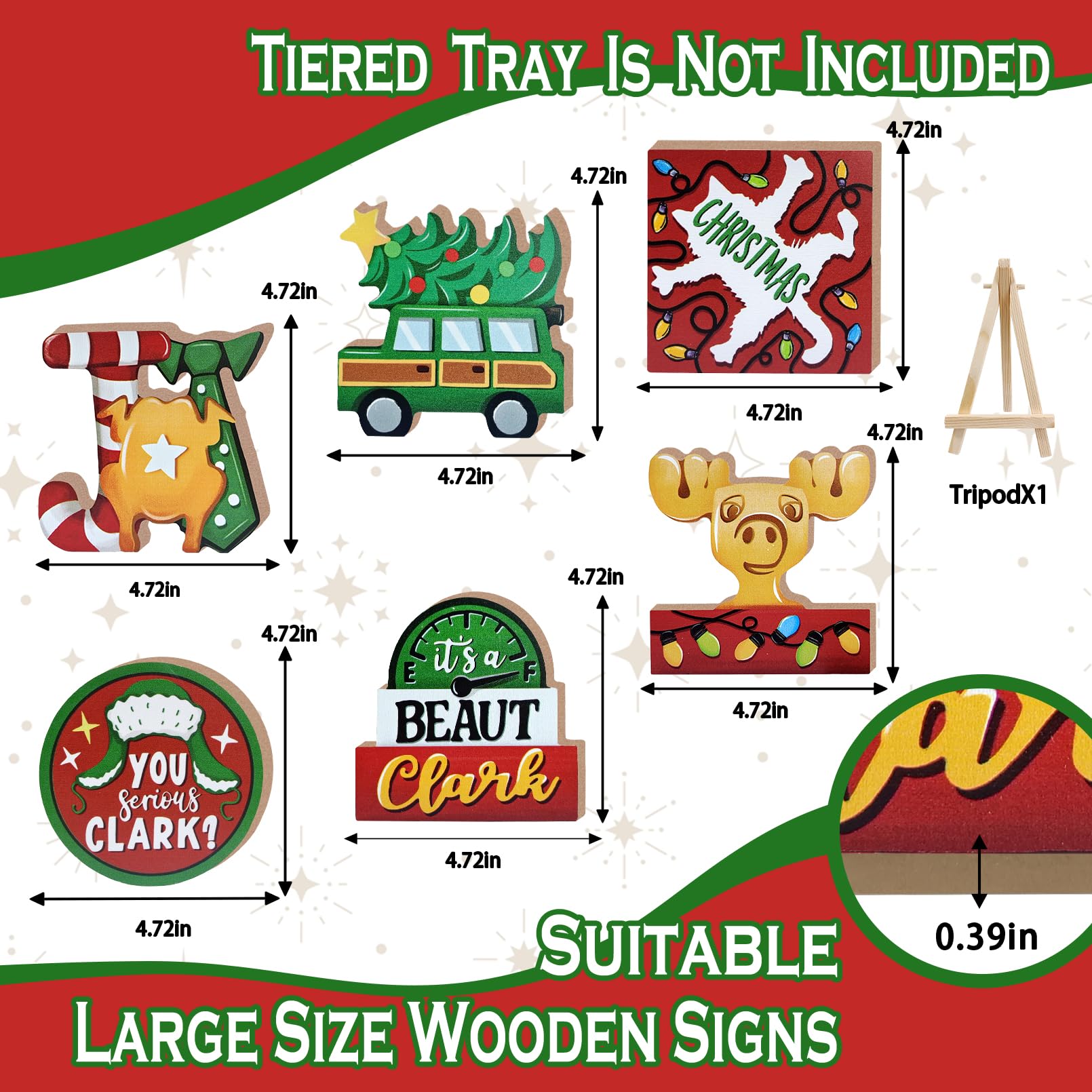 Uruney Christmas Vacation Tiered Tray Decor, Xmas Classic Movie Tray Decorations, Clark Car Cat Deer Joy Winter Wooden Signs, Funny Holiday Rustic Farmhouse Home Decor for Table Shelf Mantel Party