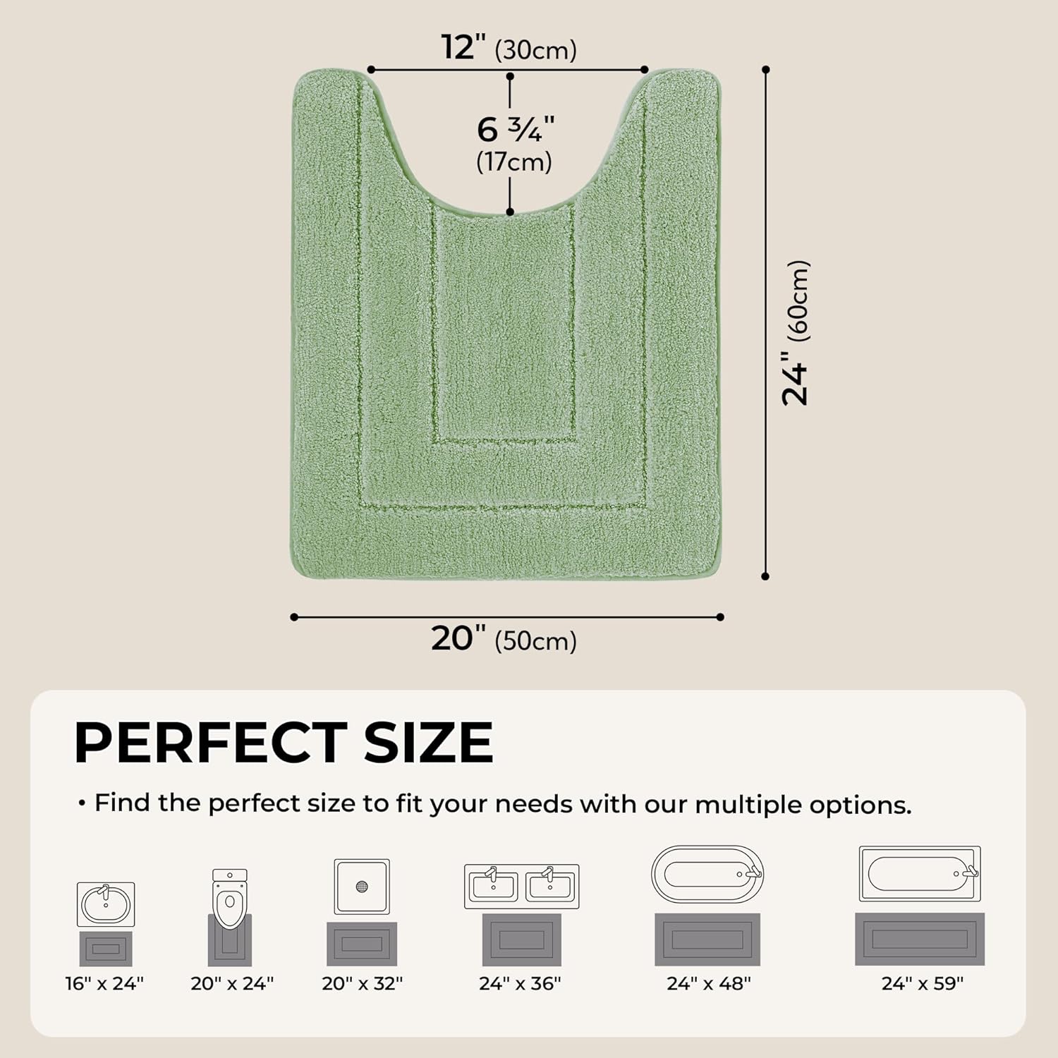 GRANNY SAYS Toilet Rugs U Shaped Washable Non Slip, Toilet Mats for Bathroom Soft Plush Shaggy Absorbent, Microfiber Bath Mats for Bathroom Toilets Cute Decor, 20" x 24", Green - Image 2