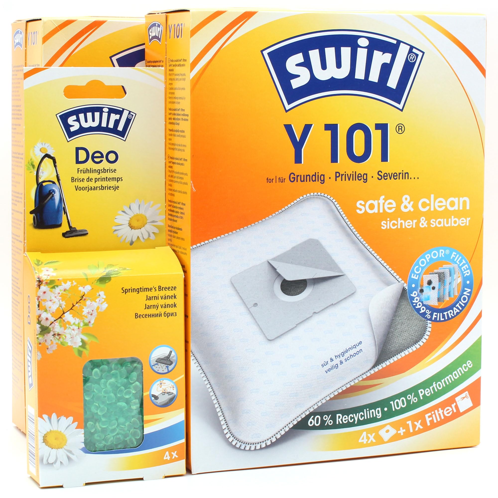 PakTrade 8 Bolsas para Aspiradora + Perlas Desodorante Compatible con Privileg 883 857, 886 409, 889 909 | Compatible con Swirl Y101 - Y 101 | 8 Bolsas, Ambientador, Accesorios, Repuestos