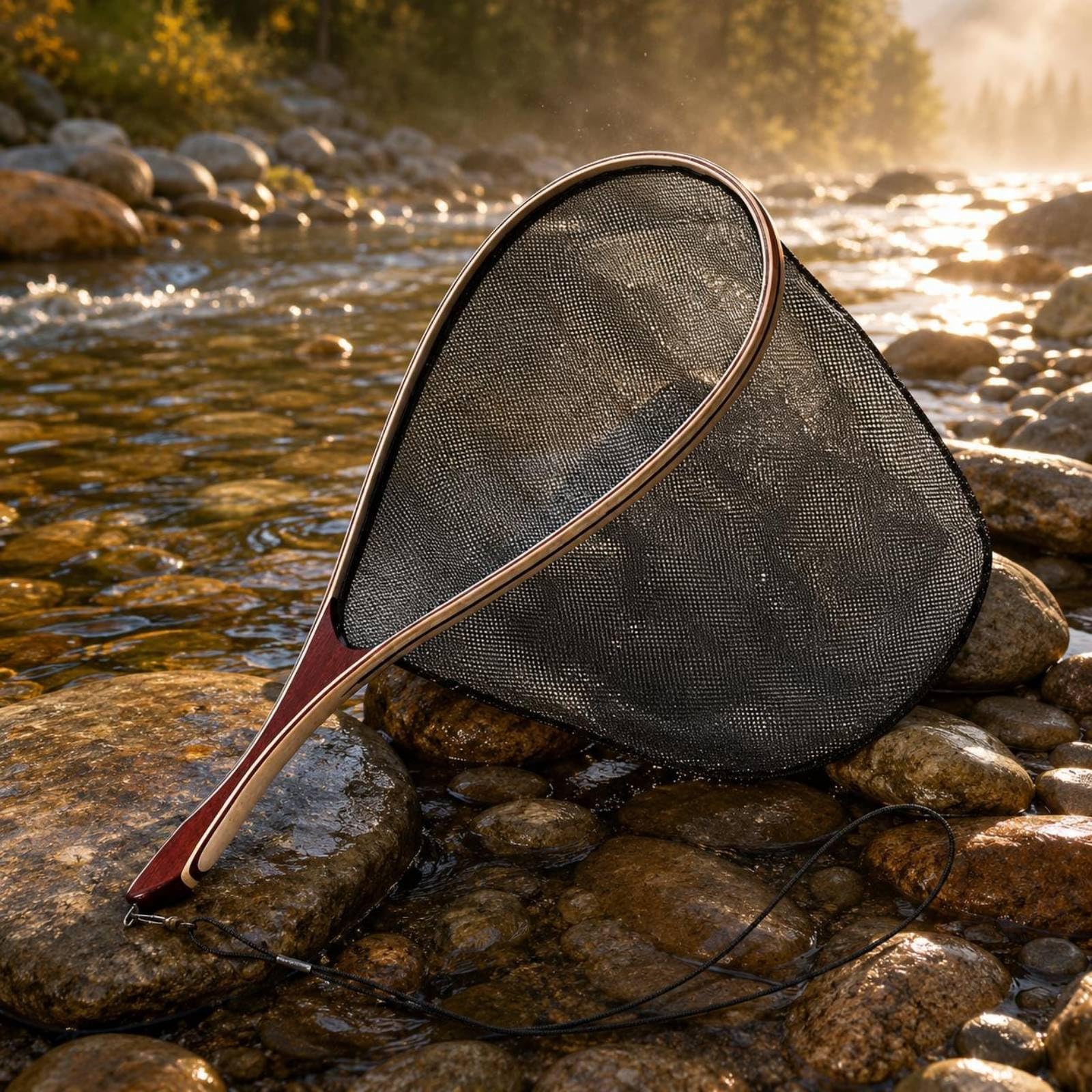 Amagogo Rete da Pesca a Mosca Rete Atterraggio Guadino in Legno con Struttura Semplice E Laccetto Archetto a Goccia Leggero Rete Fine per Uso Quotidiano Adatta per Corsi d'Acqua Riva Barca