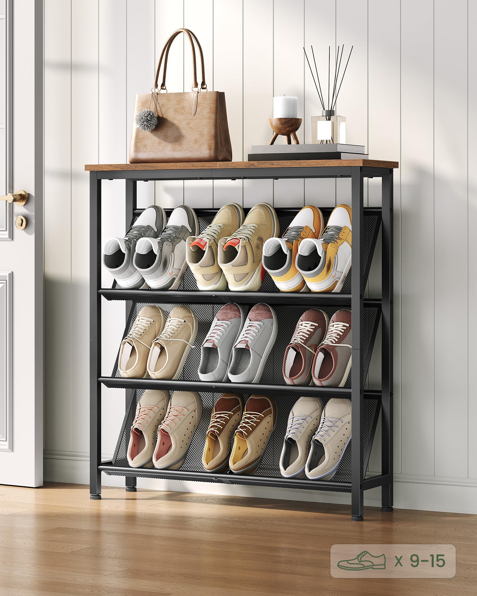 CHOEZON Schuhregal, 4-stufige Schuhablage, Schuhschrank schmal, Schuhständer, Schuhaufbewahrung, Schuh-Organizer, platzsparend, für Eingangsbereich, Garderobe, Flur, Vintagebraun und Schwarz DTXJ75BF
