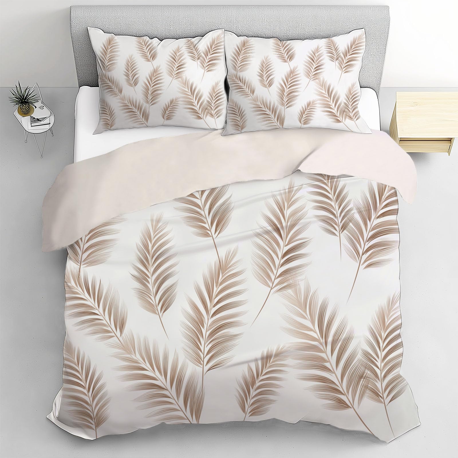 Parure de lit 1 personne housse de couette 140x200cm microfibre feuilles palmier