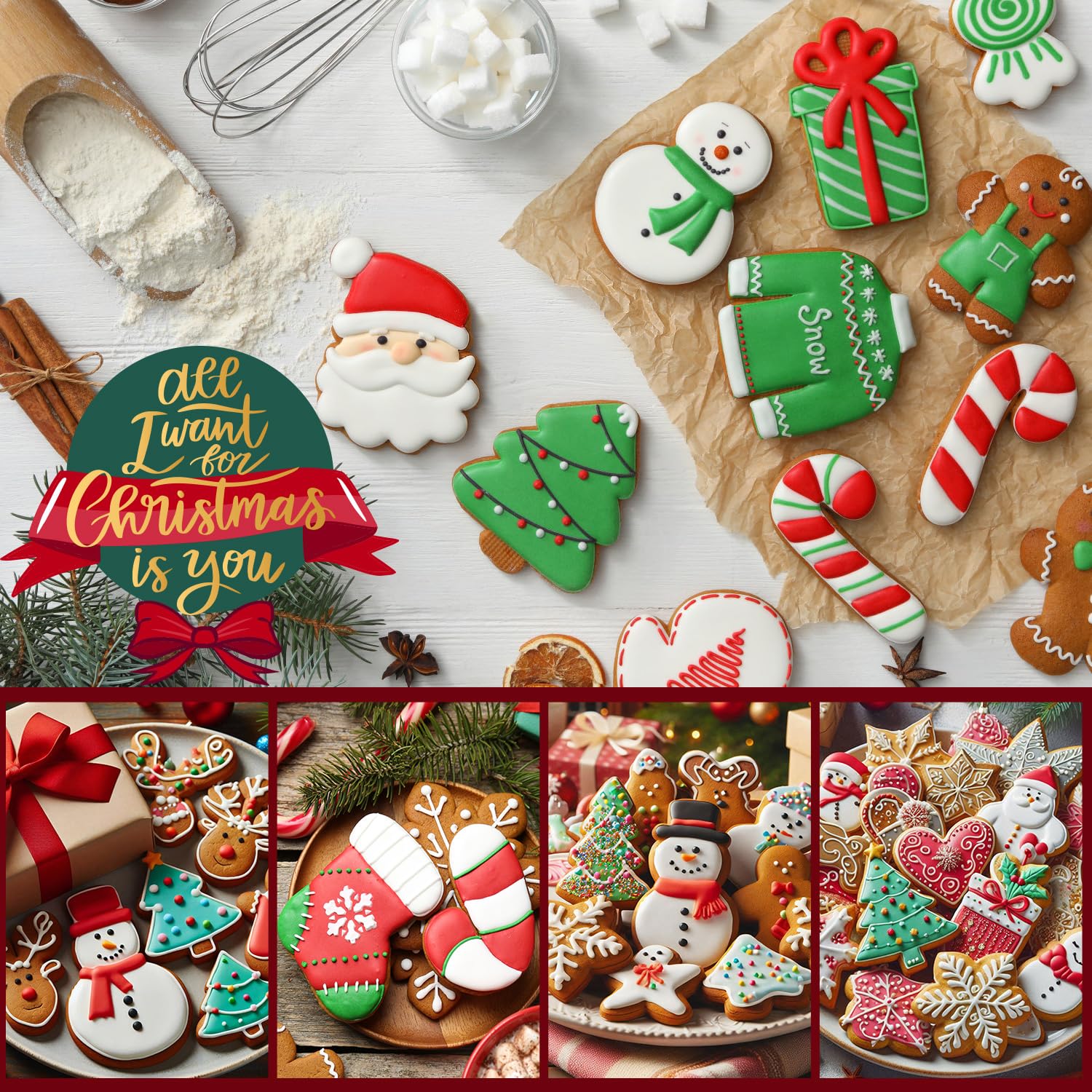Juego de 11 cortadores de galletas de Navidad, cortadores de galletas de acero inoxidable con copo de nieve, muñeco de nieve, campana y más para manualidades, suministros de decoración de fiesta de