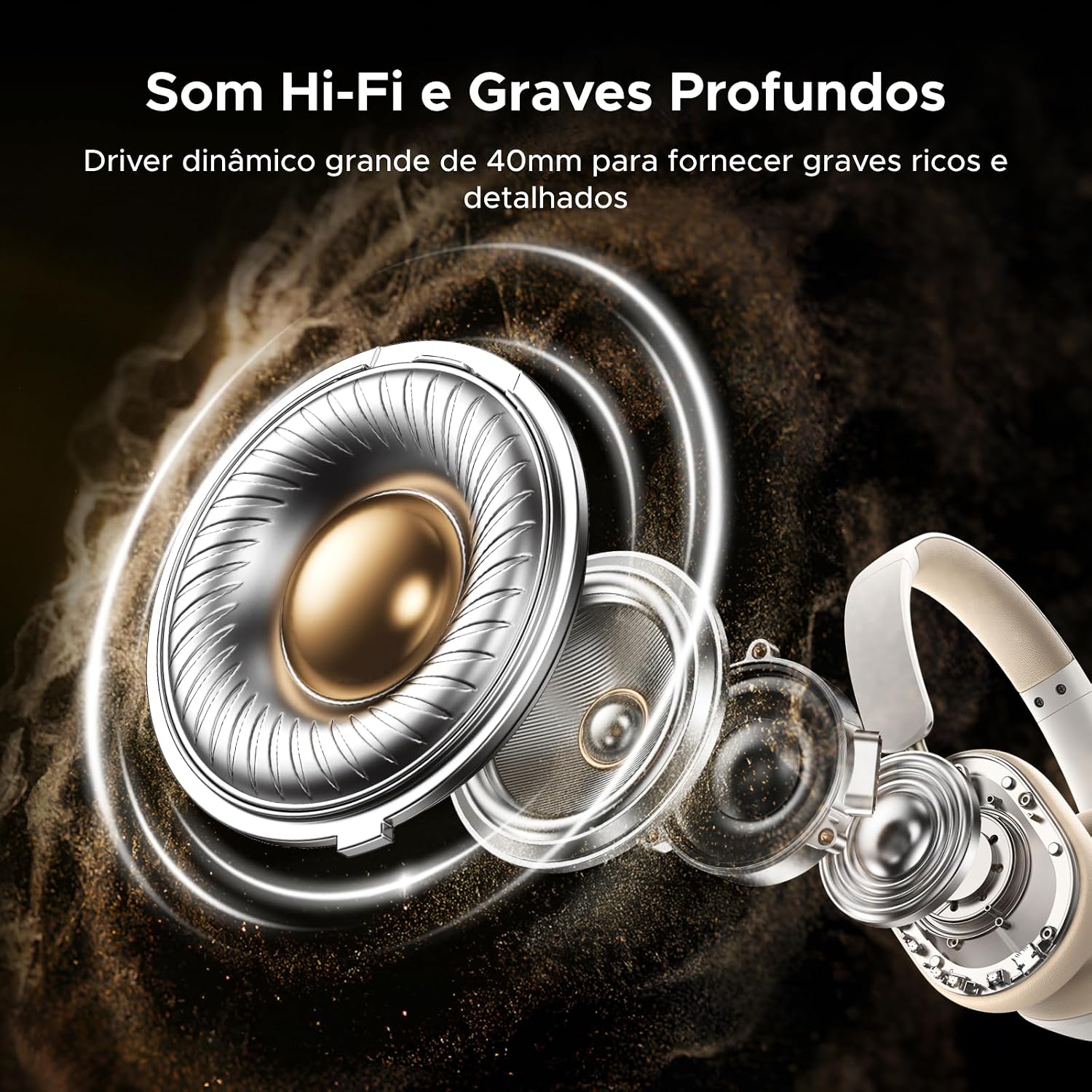 Diagrama técnico do driver dinâmico de 40mm do headphone UGREEN HiTune Max5c