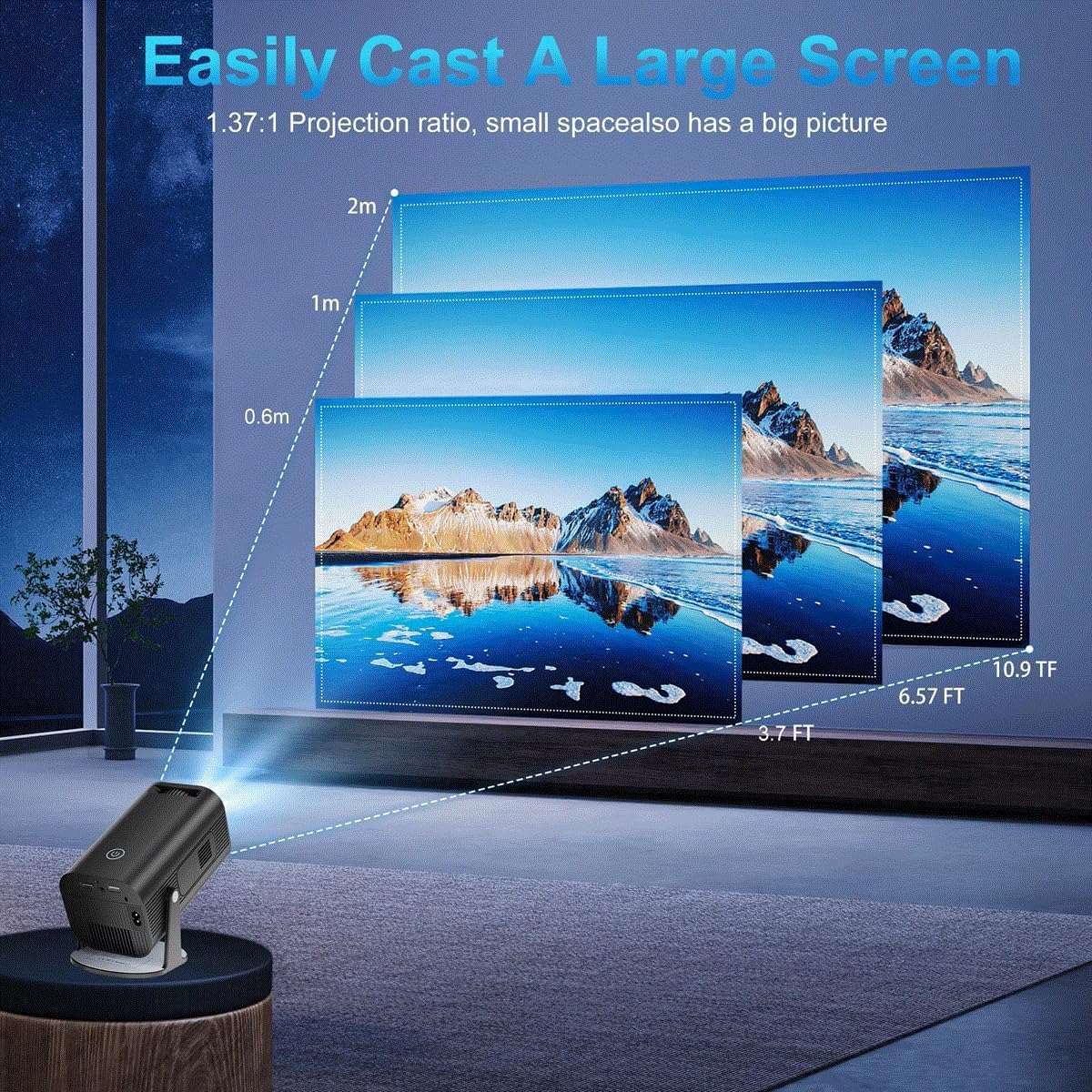 Mini projecteur Android 11 280 ANSI 4K 8K 1080P WiFi 6 BT5.0 Home Cinéma Projecteur Portable Android/iOS Vidéothèque (Black)