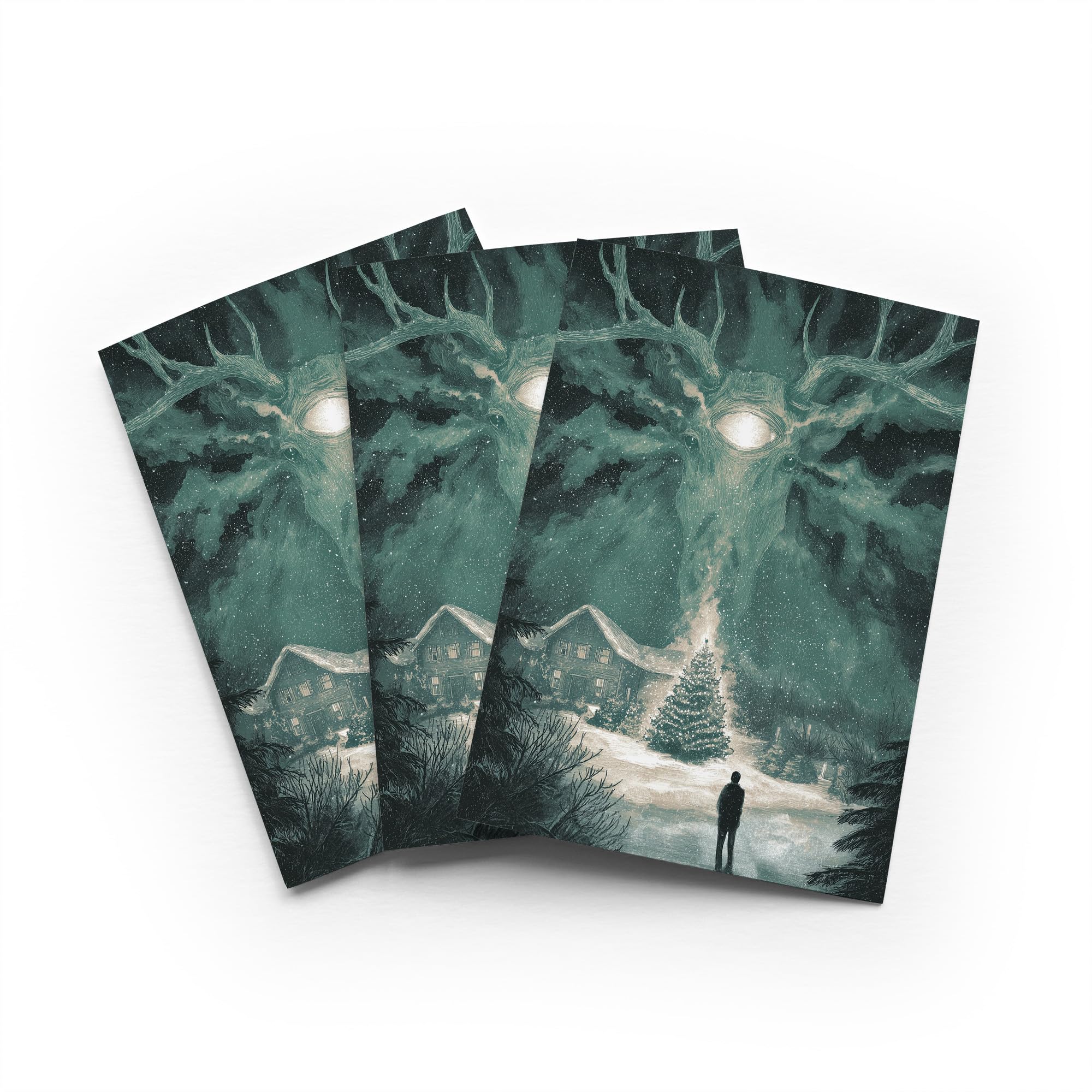 Winter Solstice Christmas Card Surreal Painting Set of 3 Greeting Cards Blank Inside 5x7 Inch 13x18 cm