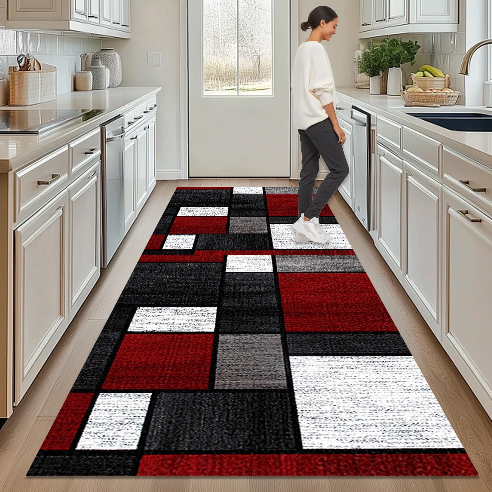 Läufer Flur Teppich 120 x 470 cm Waschbar Kurzflor Küchenteppich Flurläufer Teppich Schmutzfangmatte Küchenläufer Eingangsmatte Rutschfest Teppichläufer für Flur Küche Eingang Schlafzimmer Wohnzimmer