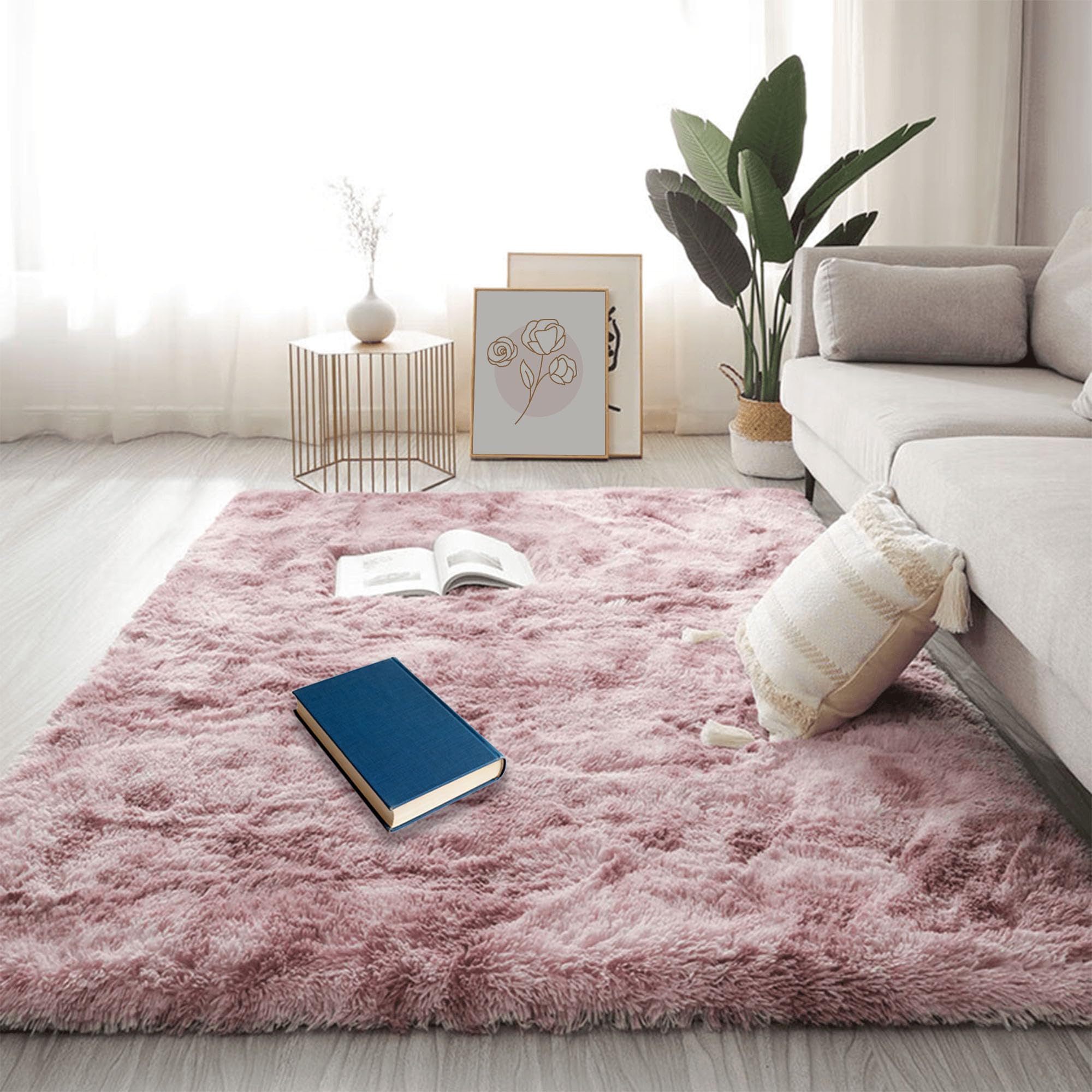 Tapis de chambre doux rose pourpre pour créer un coin lecture cocooning