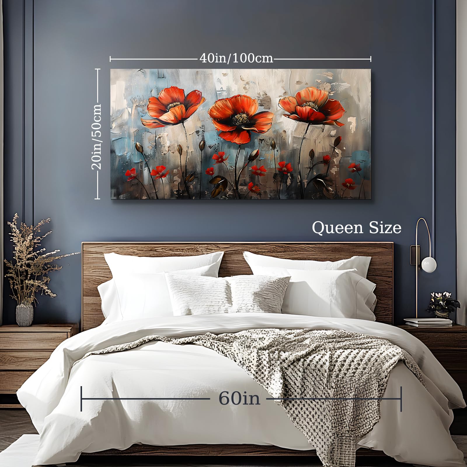 MHARTK66 Tableau Decoration Murale Salon Moderne, 50x100 cm Grand Impression sur Toile, Cadre Decoration Murale Fleurs Rouges en Fleurs, Décoration de Chambre Bureau Salle De Bain Maison Décorations