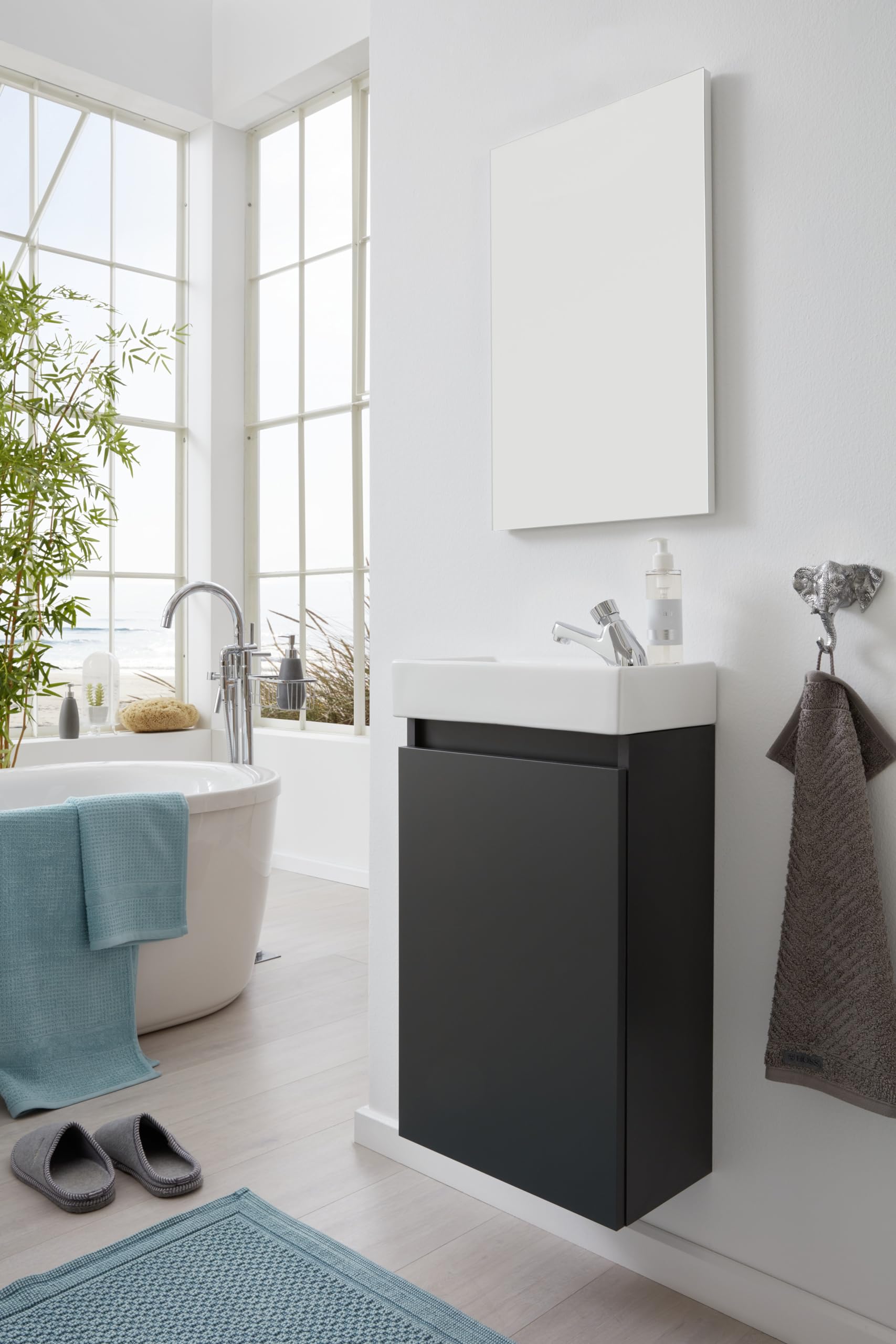 trendteam smart living - Champ - kompaktes Badmöbel-Set (WBU + Waschbecken + Spiegel) - Grau - (BxHxT) 40 x 60 x 21/39 x 60 x 2 cm - Kratzfest