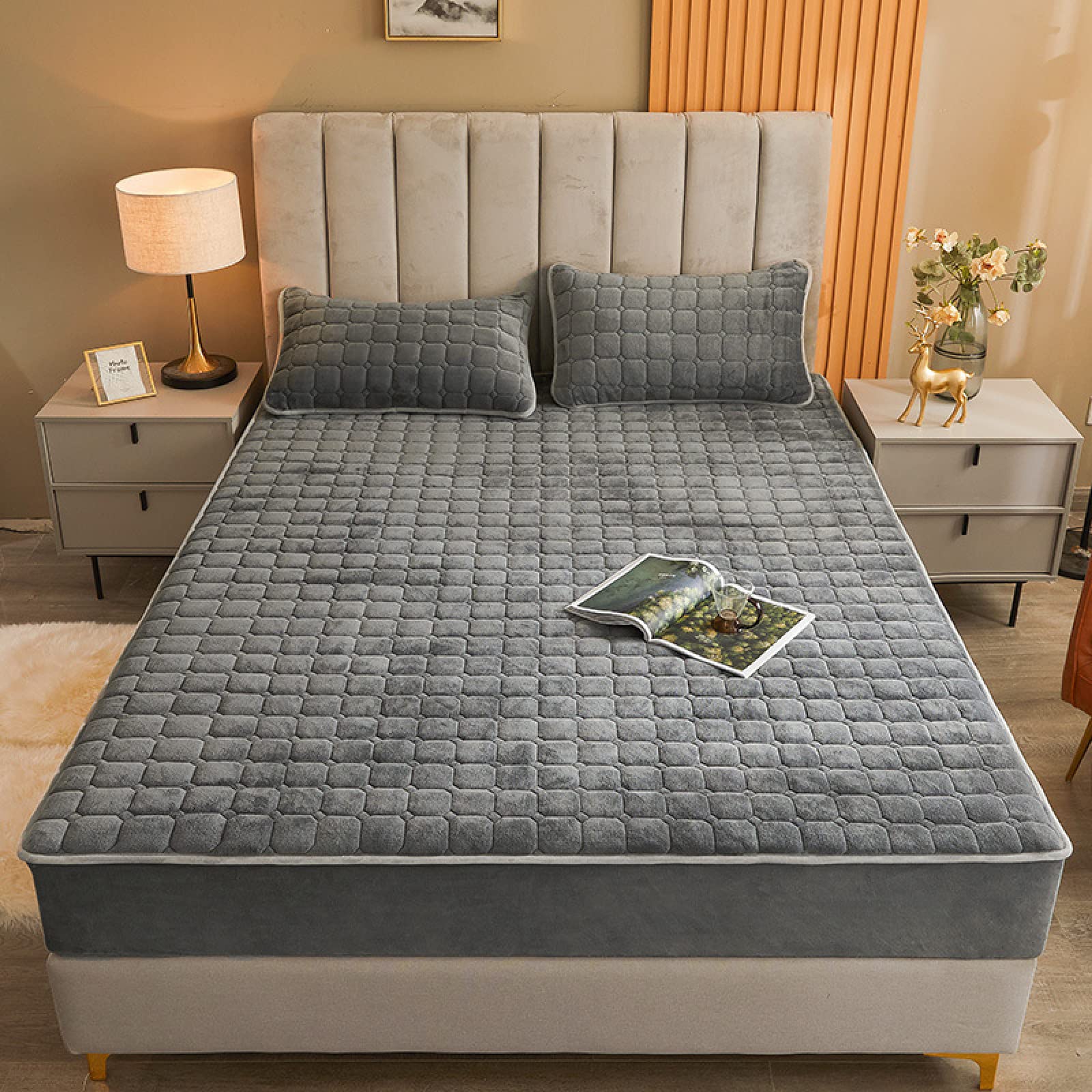 HAIMA Winter Warm Flannel Elastic Band Fitted Sheet Bed Sheets Count Fine Microfiber Deep Pocket Set,120x200+28cm