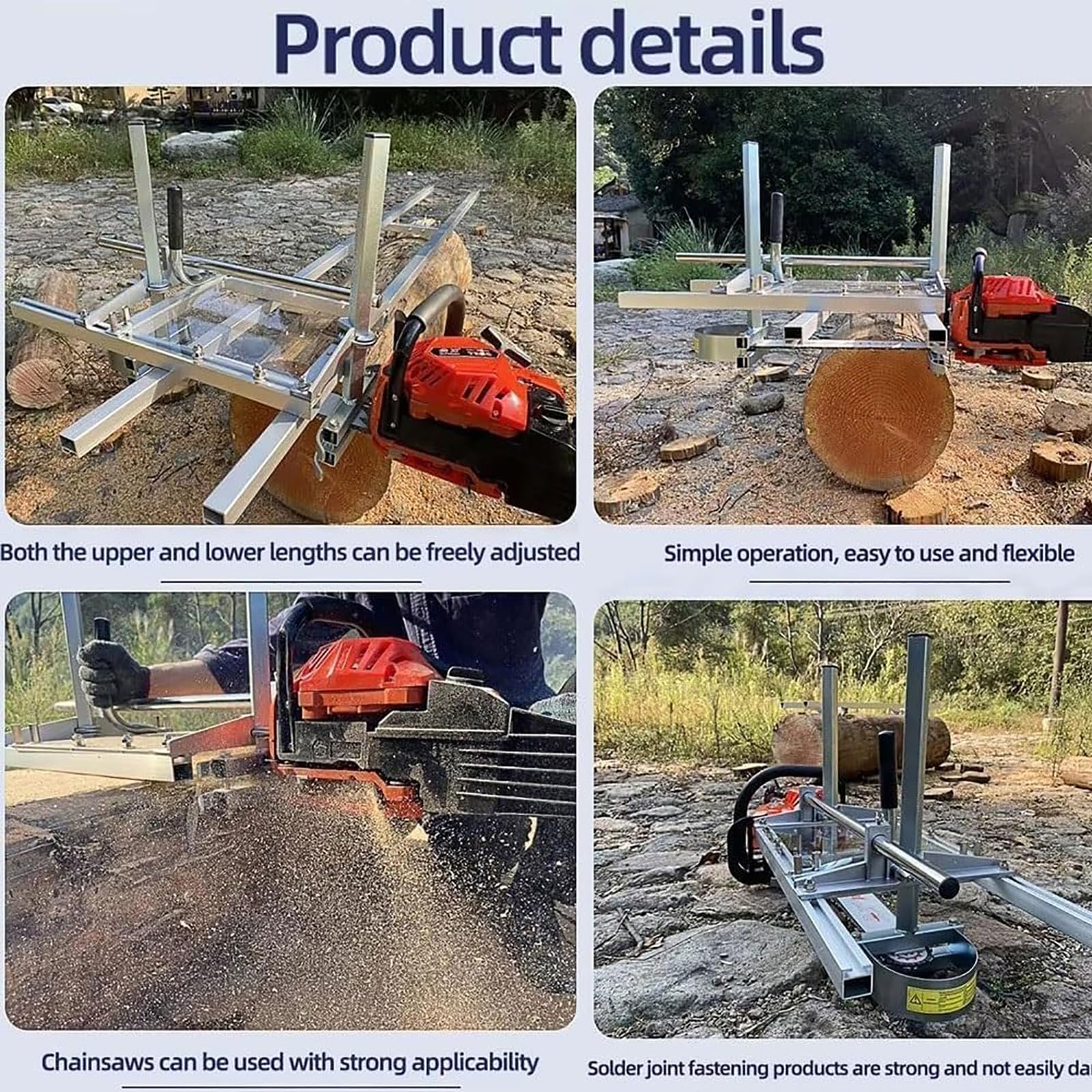 Tartak łańcuchowy do obróbki drewna, 50-80 cm, ergonomiczny uchwyt, regulowana grubość od 1/2 do 12 cali, idealny dla budowniczych i stolarzy