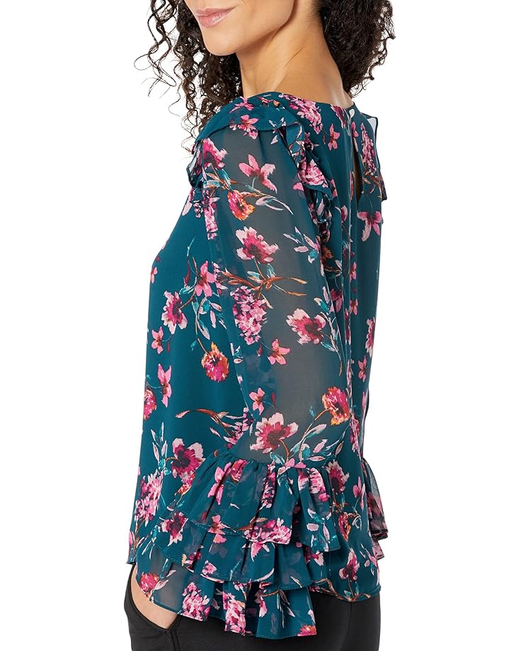 CeCe Long Sleeve Floral Moment Blouse w/ Ruffle Cuff - #3 of 4