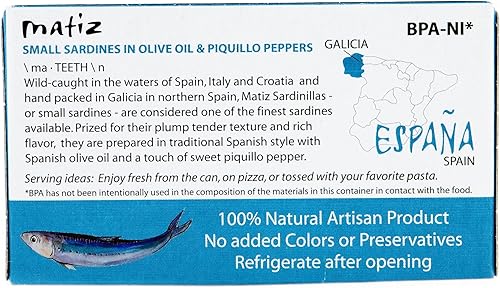 Miniatura 3 de Matiz Sardinillas con pimientos del piquillo - Sardinas bebé 3 onzas (paquete de 12)