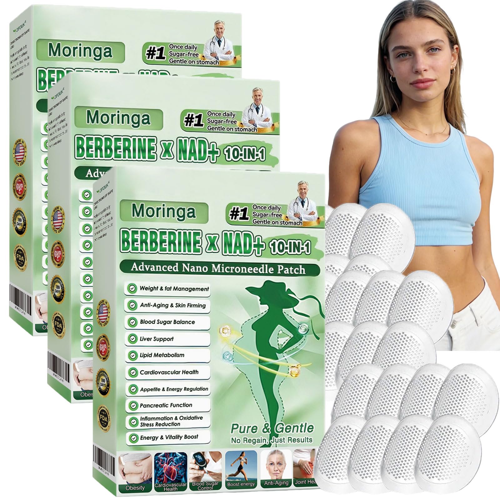 5 Cajas Moringa 10 en 1 moringa berberina parches, parches adelgazantes, Naturales, Fáciles de Usar, Cómodos y Discretos parche de metabalance profesional para hombres y mujeres (5pc) — view 11