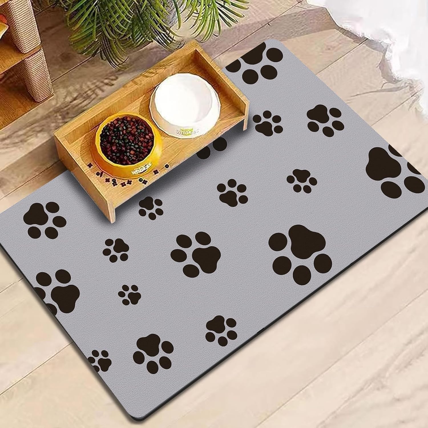 Dog Food Mat 45x75CM - Absorbent Pet Feeding Mat for Food and Water, No Stains Quick Dry Dog Water Bowl Dispenser Mat for Floors Waterproof,Light Gray