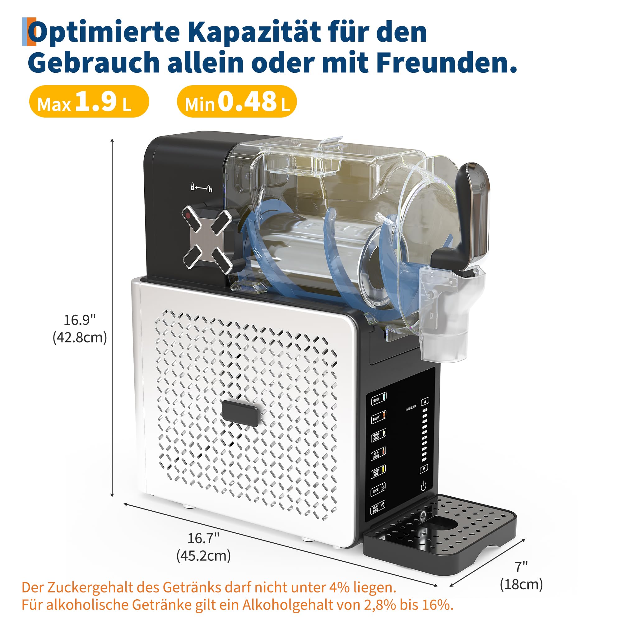 Macchina per Granita 1,9L Grande Capacità, RapidChill Tecnologia, 5 Programmi, Autopulizia, Silenziosa, Tutto-in-Uno per Slushie, Frappé, Milkshake, Cocktail, Facile da Pulire