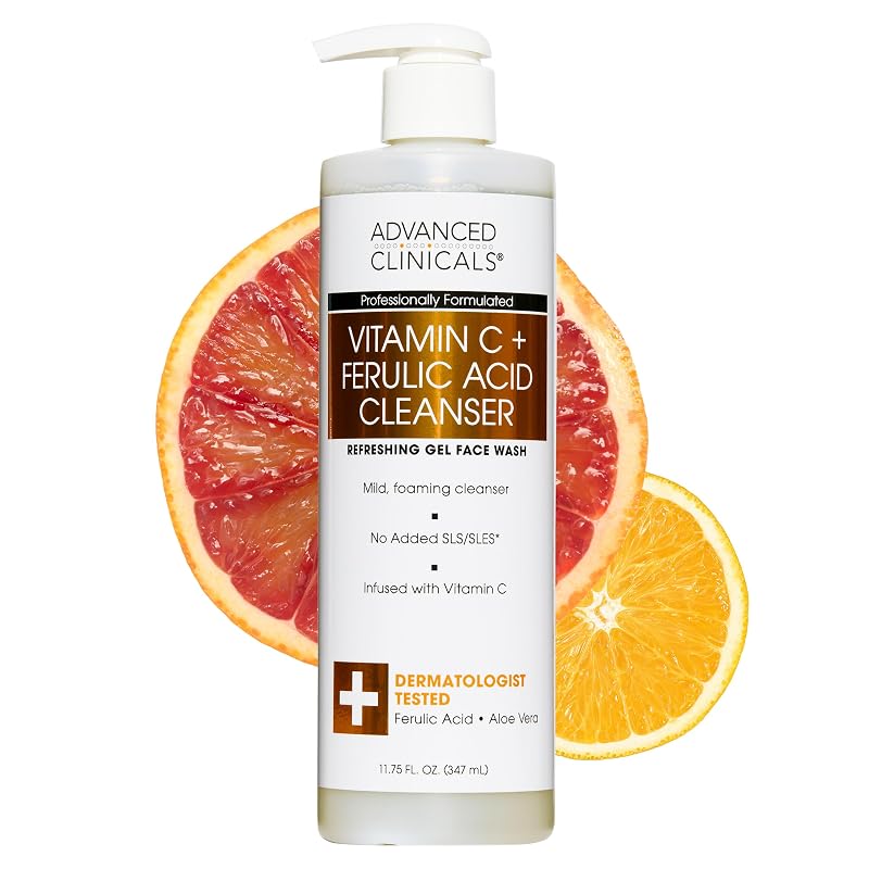 Gel de limpeza facial Advanced Clinicals com Vitamina C, fragrância cítrica, aloe vera e ácido ferúlico, 350 mL