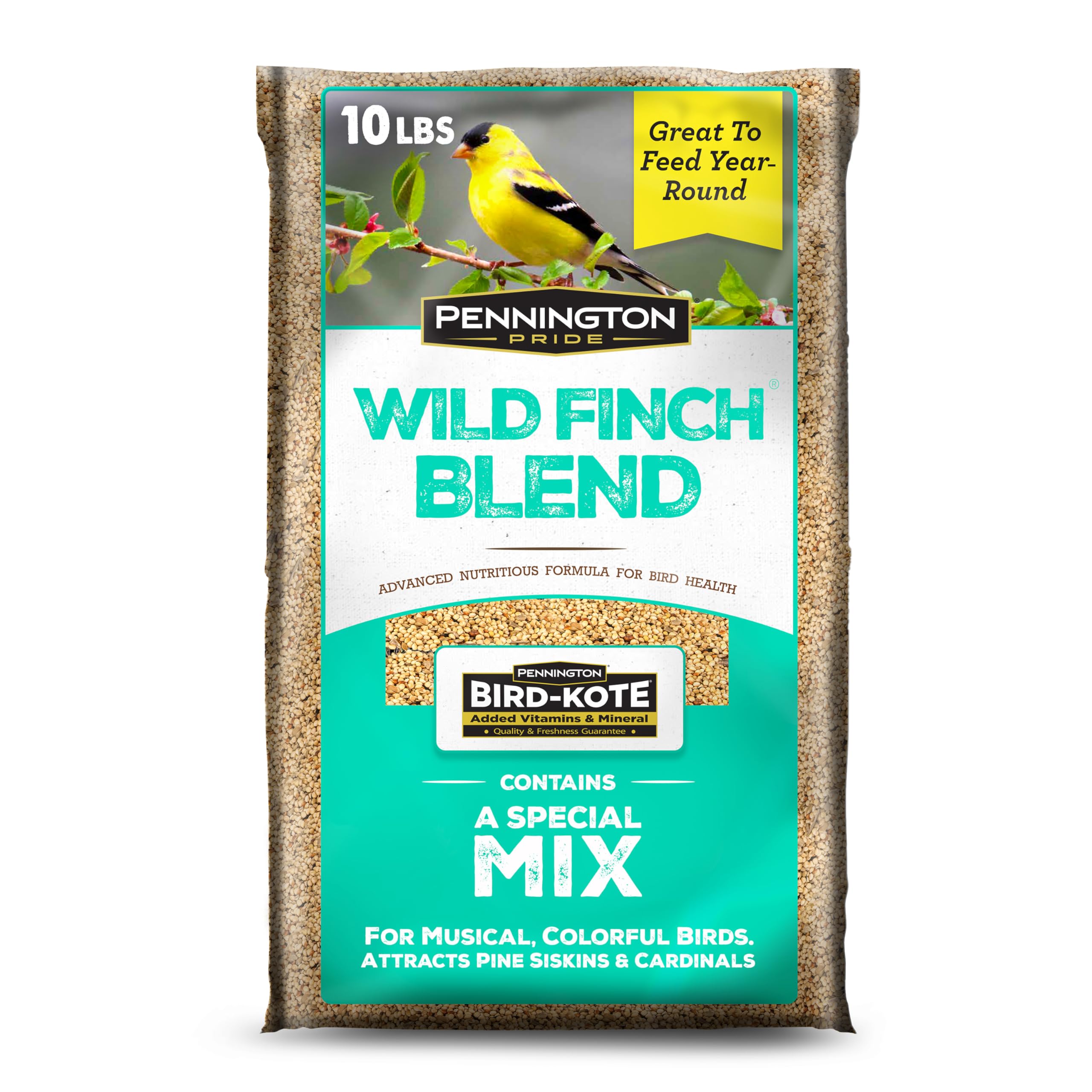 Pride Wild Finch Blend, Wild Bird Seed for Outside Feeders, Special Mix for a Variety of Musical & Colorful Songbirds, Great Bird Food to Use as Year-Round Feed, 10-lb. Bag