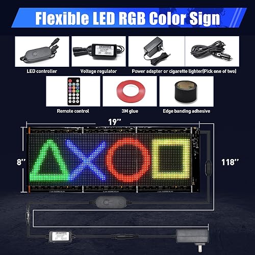 XIAOOHO Señal LED, señal LED programable, pantalla LED flexible de mensajes de desplazamiento, aplicación Bluetooth, diseño de colores, animaciones,